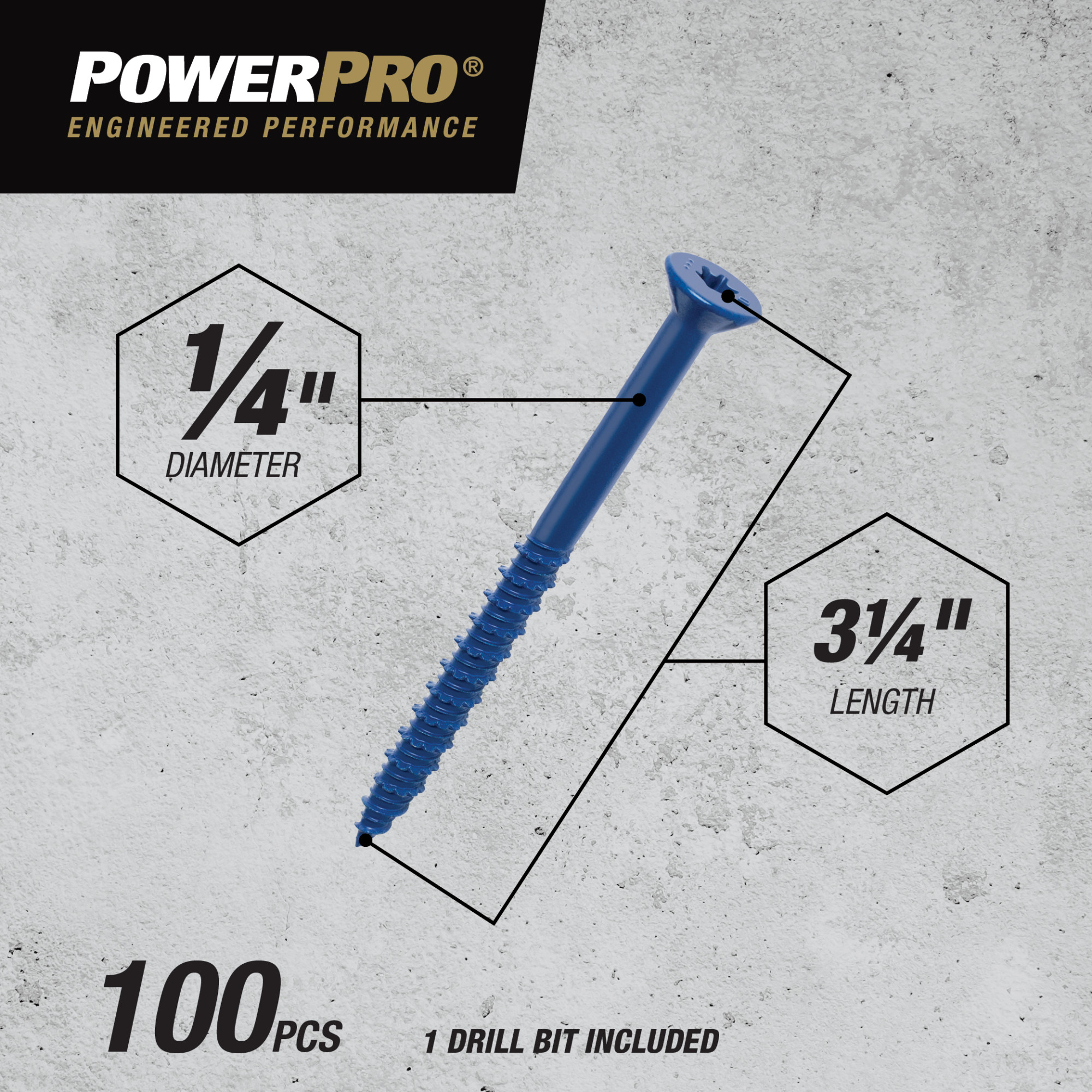 Power Pro Blue Flat-Head Concrete Screw Anchor (1/4 in. x 3-1/4 in.) - 100 pc