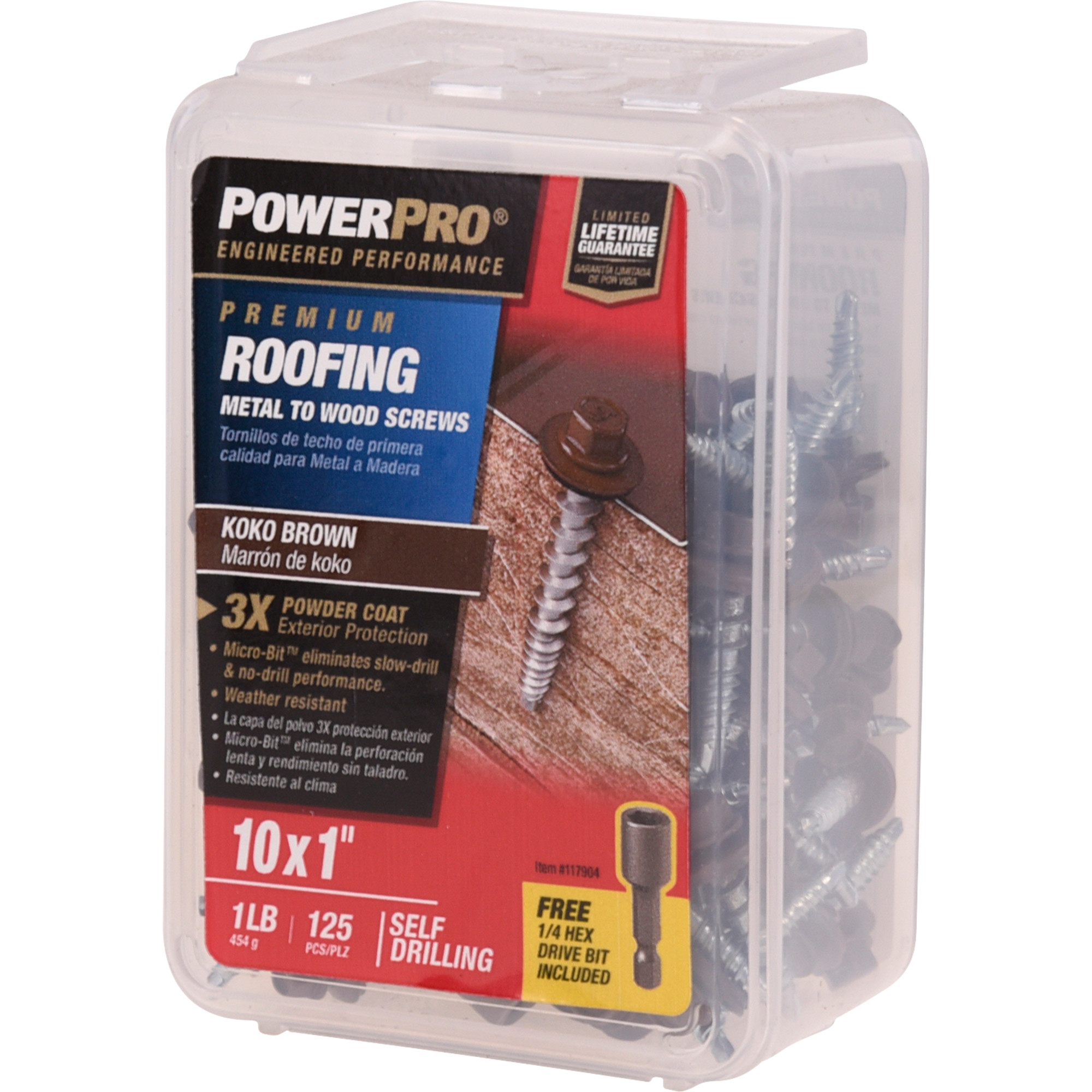 Power Pro Brown Self Drilling Metal-to-Wood Roofing Screws (#10 x 1 in.) - 125 pc