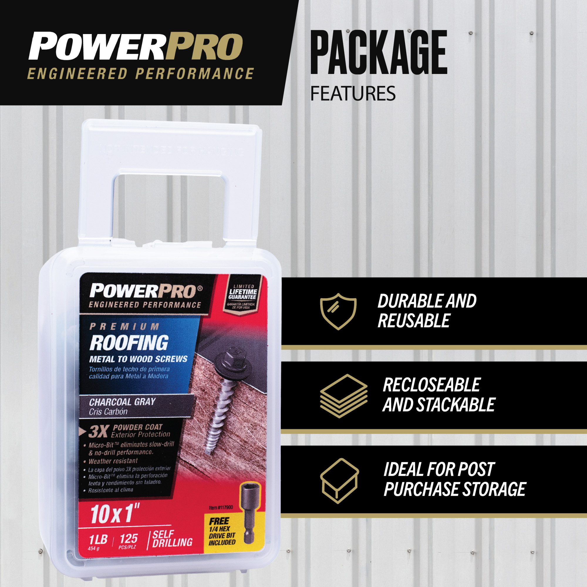 Power Pro Gray Self Drilling Metal-to-Wood Roofing Screws (#10 x 1 in.) - 125 pc