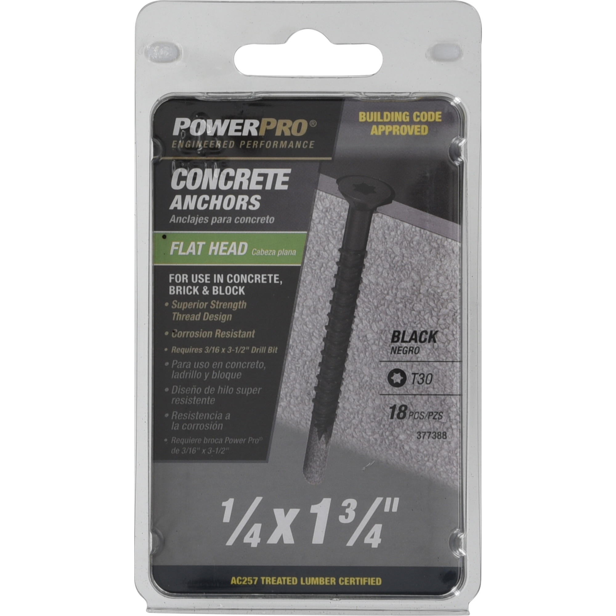 Power Pro Black Flat-Head Concrete Screw Anchor (1/4 in. x 1-3/4 in.) - 18 pc