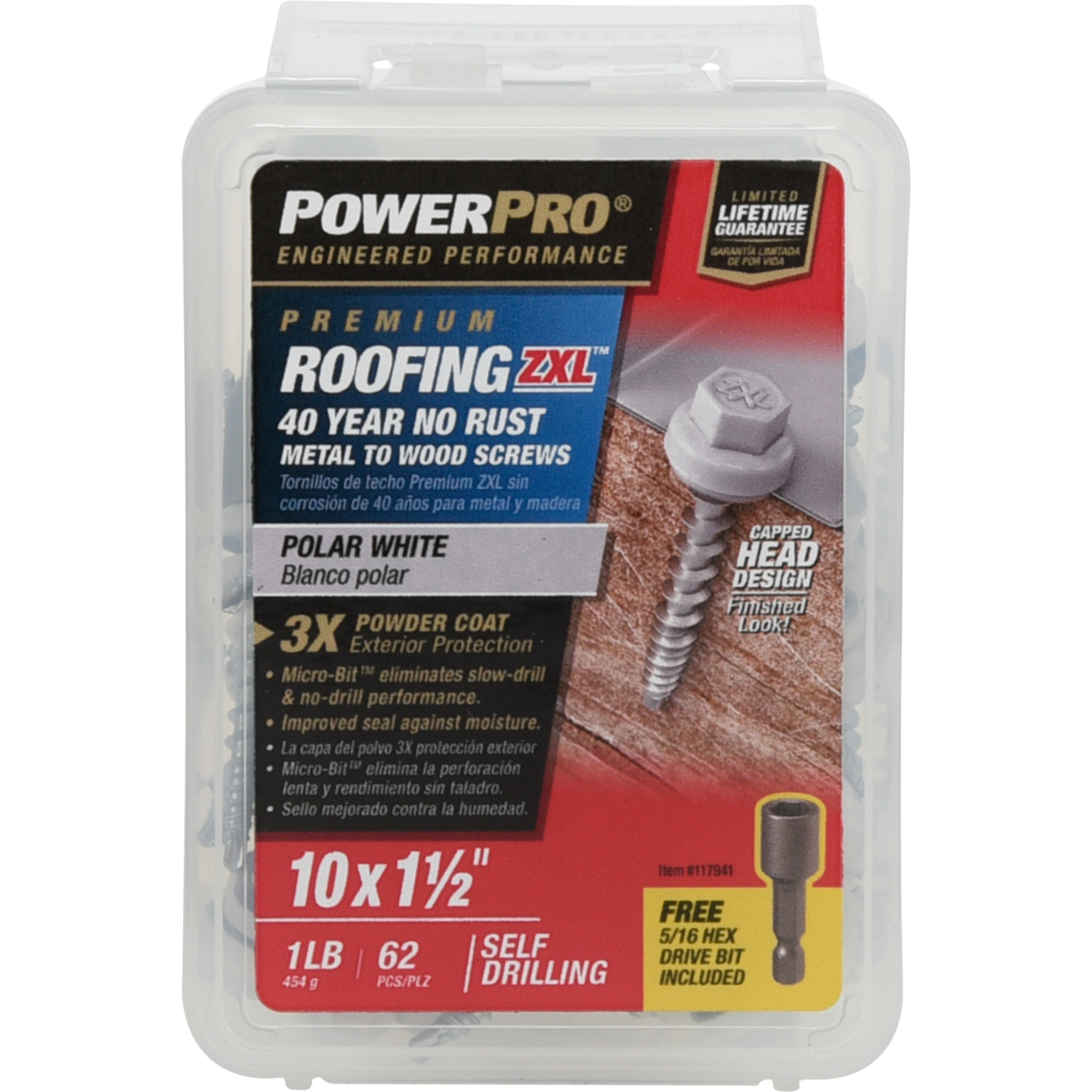 Power Pro White Self Drilling Metal-to-Wood Roofing Screws (#10 x 1-1/2 in.)-62 pc