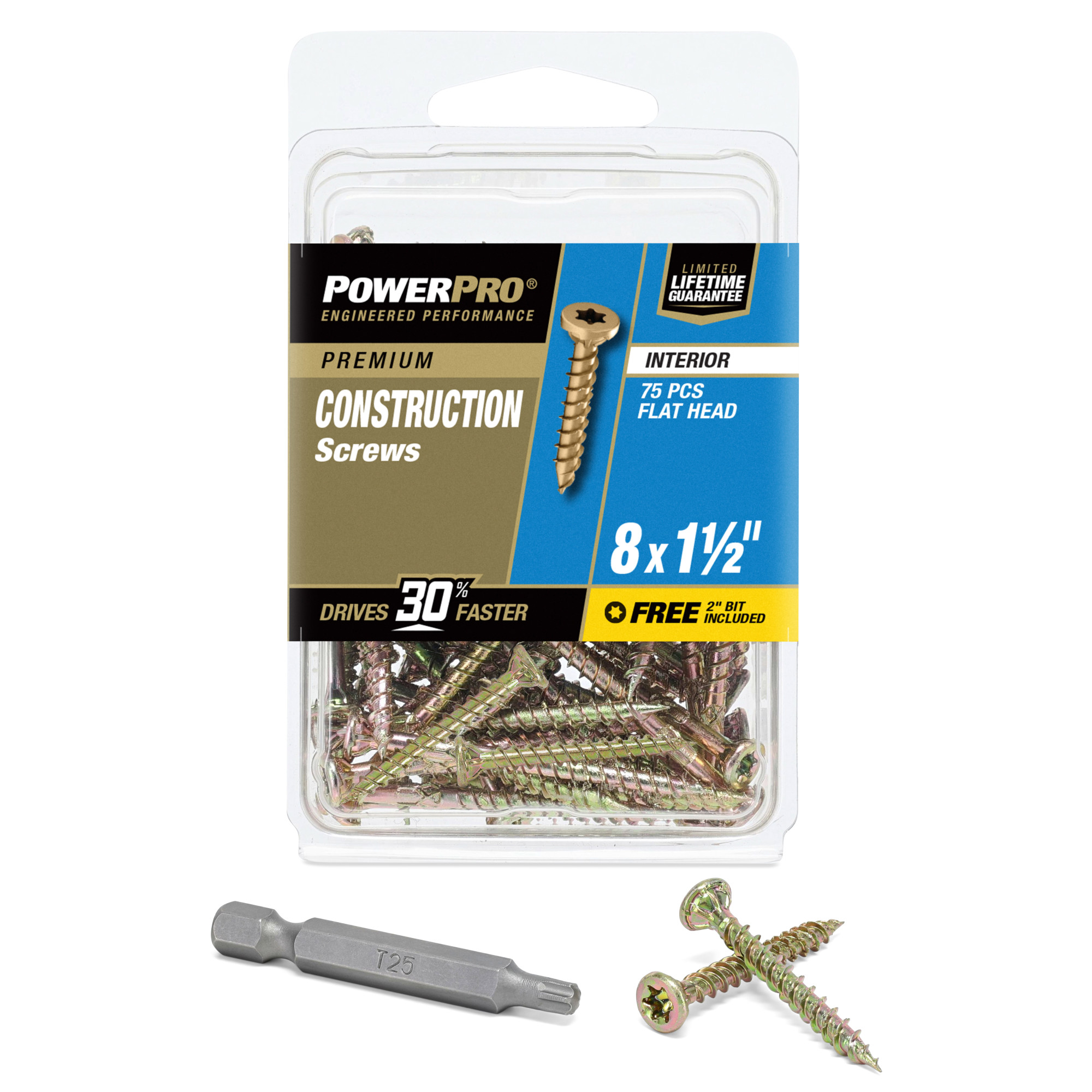 Power Pro Premium Interior Construction Screws (#8 x 1-1/2 in.) - 75 pc