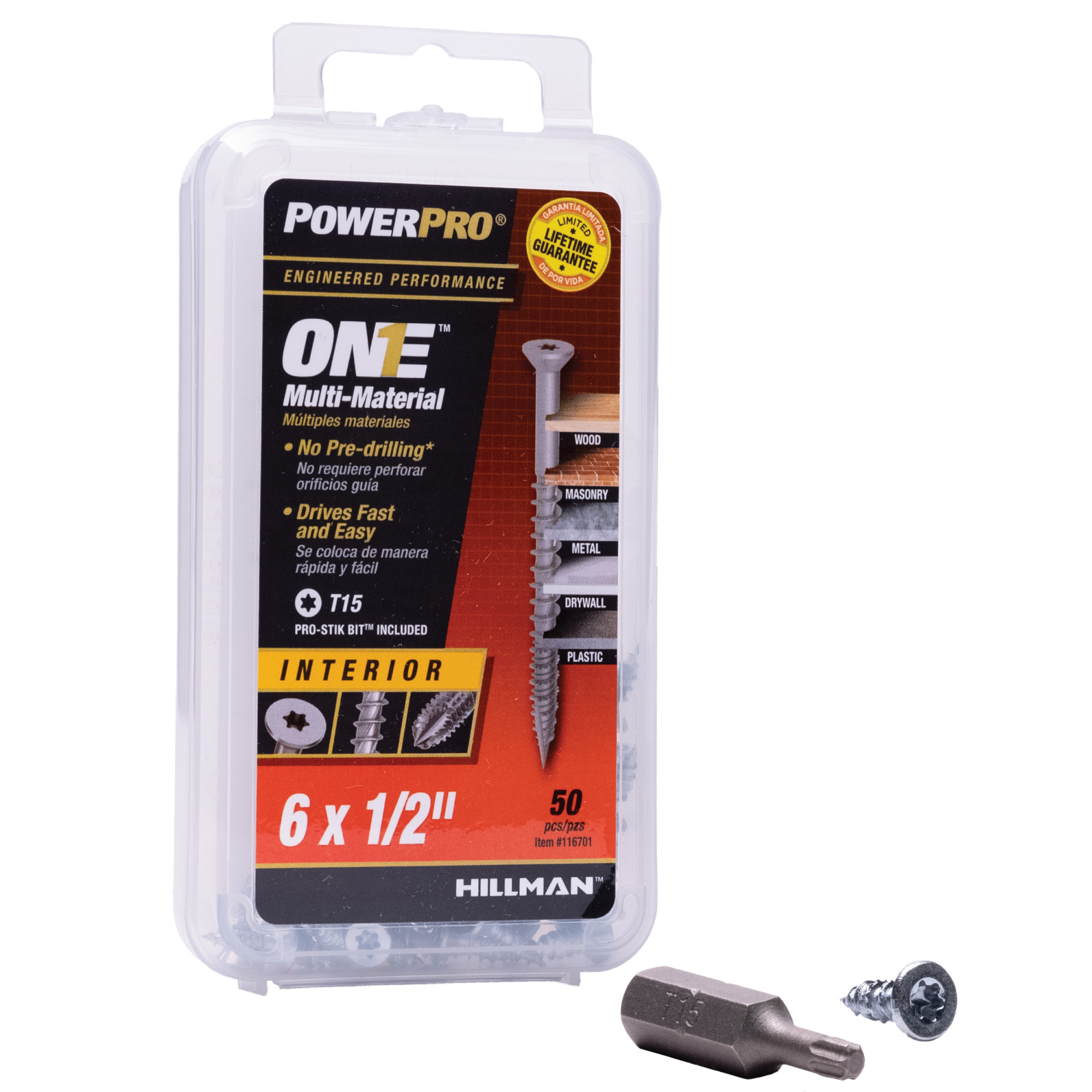 Power Pro ONE Flat Interior Zinc Multi-Material Screws (#6 x 1/2 in.) - 50 pc