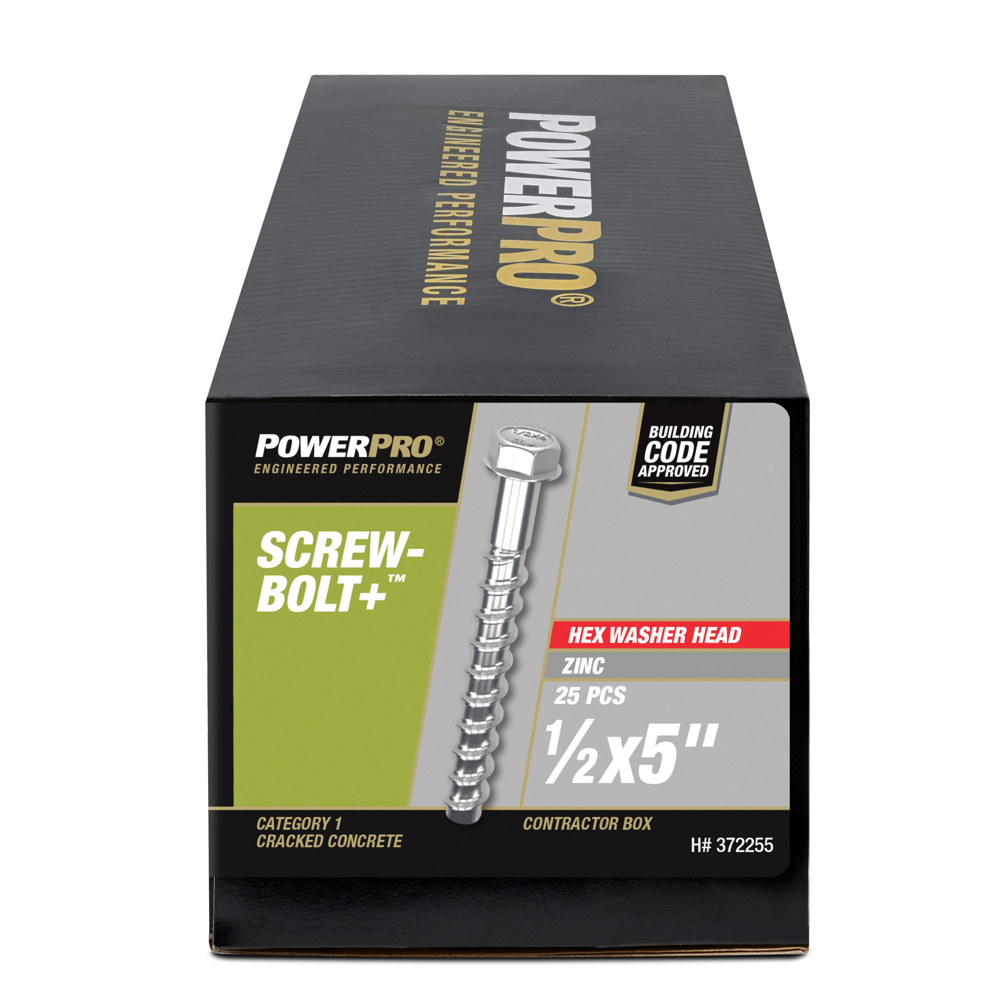 Power Pro Zinc Hex Washer Head Screw-Bolt+ Anchors (1/2 in. x 5 in.) - 25 pc