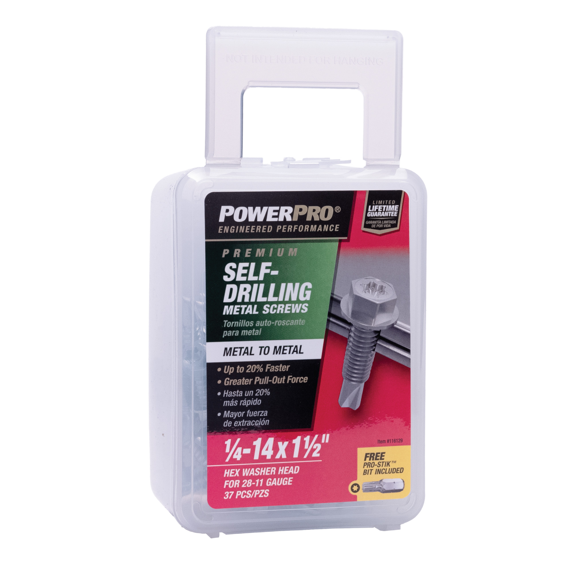 Power Pro Premium Hex Zinc Self-Drilling Screws (1/4 in.-14 x 1-1/2 in.) - 37 pc