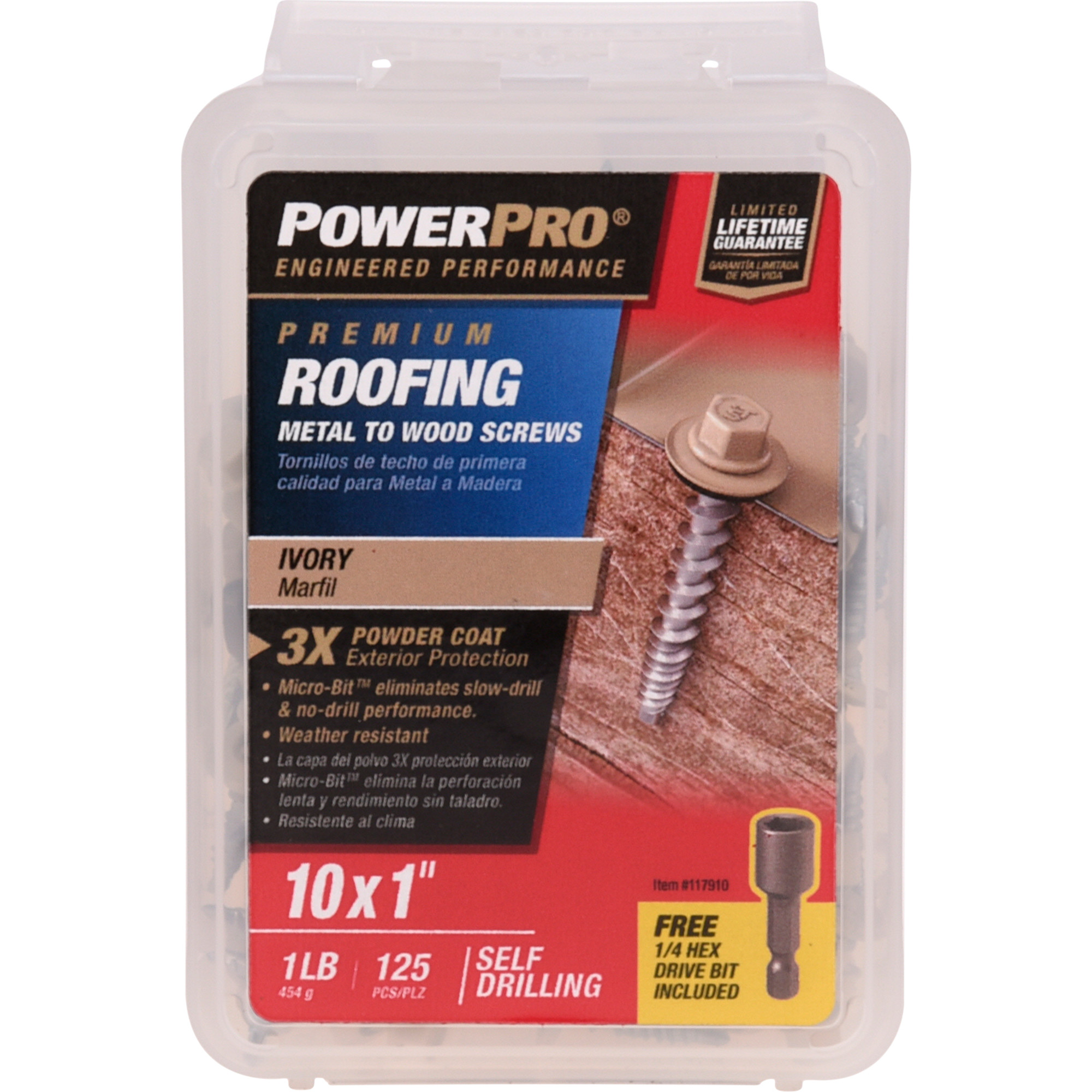 Power Pro Ivory Self Drilling Metal-to-Wood Roofing Screws (#10 x 1 in.) - 125 pc