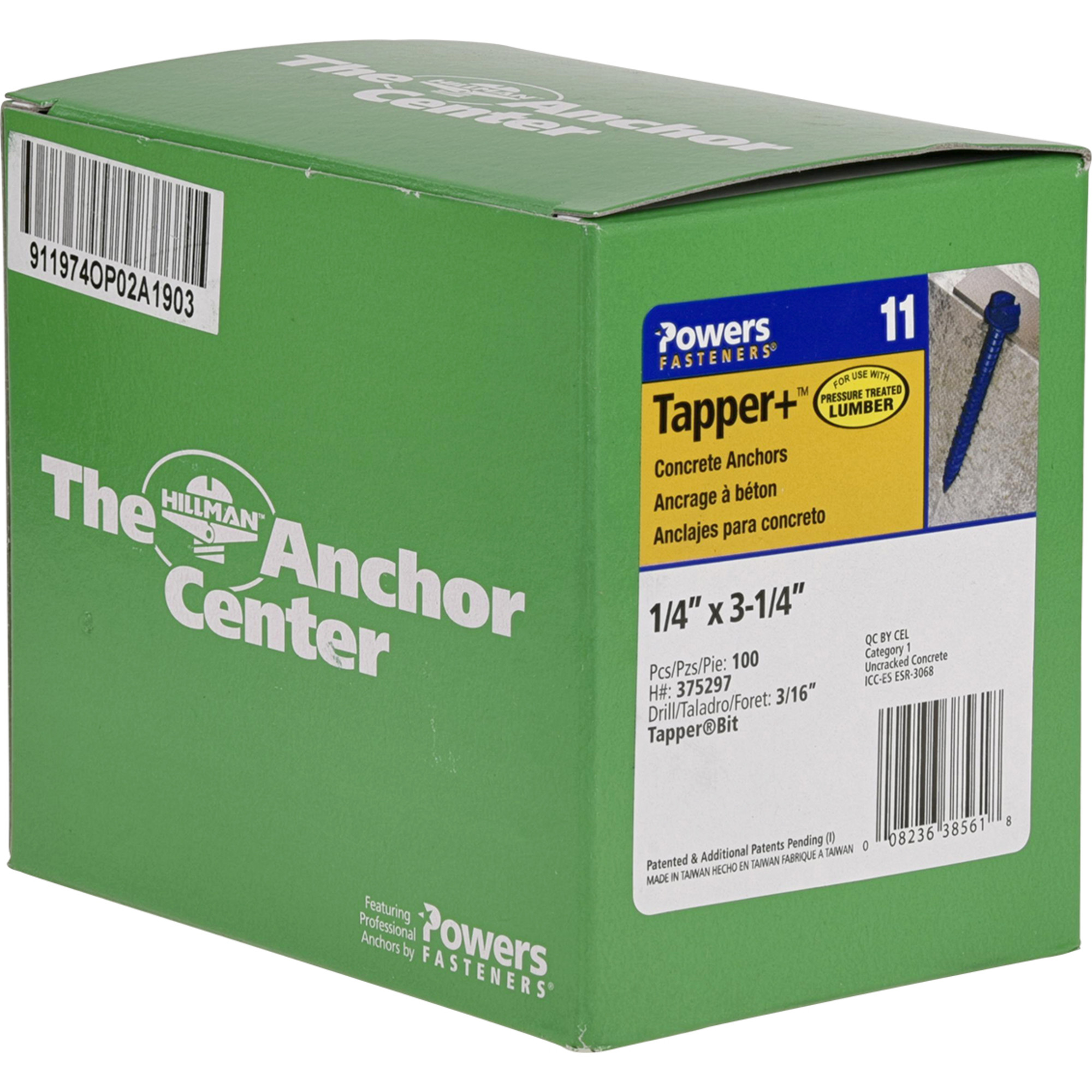 Hillman Blue Slotted Hex Washer-Head Tapper Concrete Screw Anchor (1/4 in. x 3-1/4 in.)100 pc