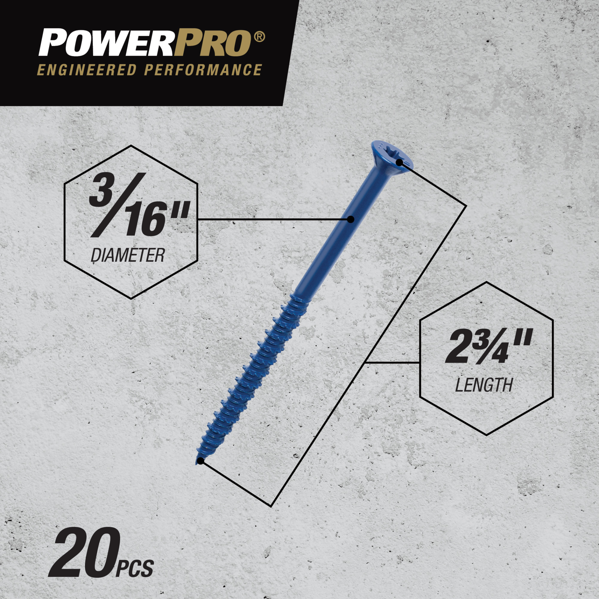 Power Pro Blue Flat-Head Concrete Screw Anchor (3/16 in. x 2-3/4 in.) - 20 pc