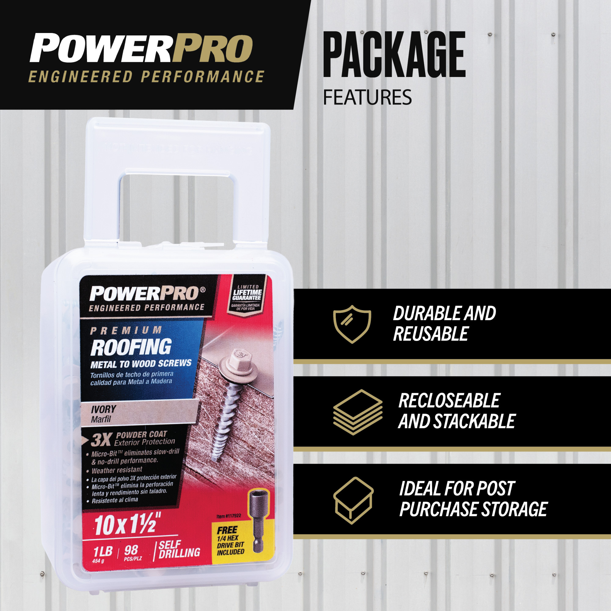 Power Pro Ivory Self Drilling Metal-to-Wood Roofing Screws (#10 x 1-1/2 in.)-98 pc