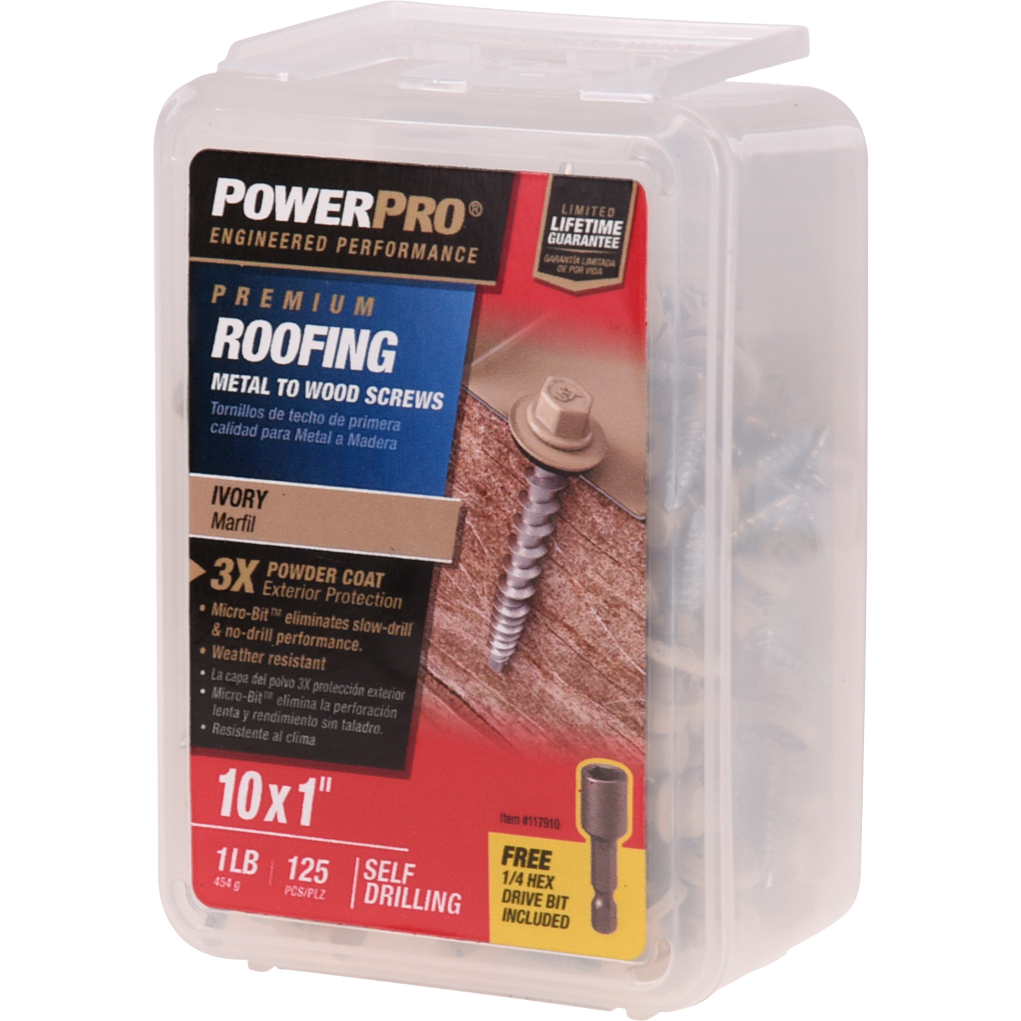 Power Pro Ivory Self Drilling Metal-to-Wood Roofing Screws (#10 x 1 in.) - 125 pc