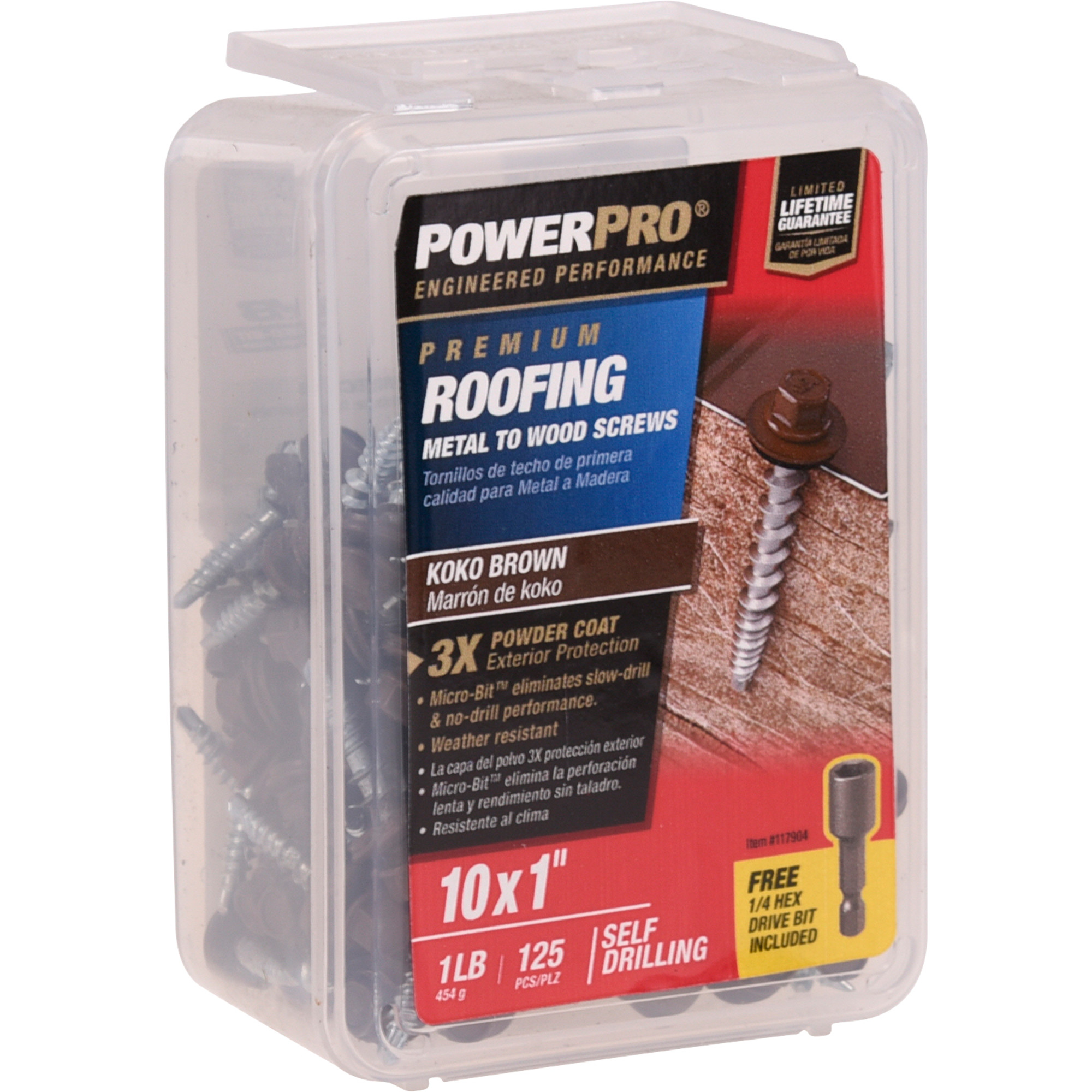Power Pro Brown Self Drilling Metal-to-Wood Roofing Screws (#10 x 1 in.) - 125 pc