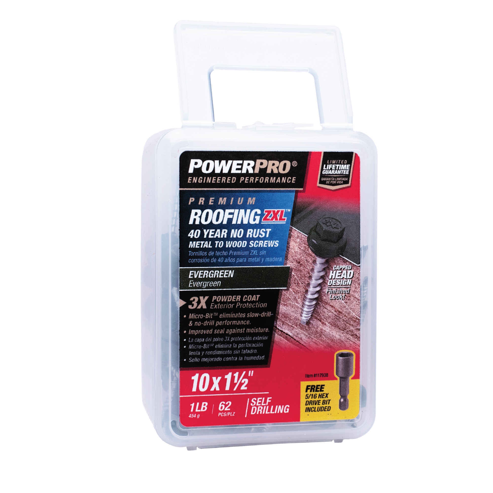 Power Pro Green Self Drilling Metal-to-Wood Roofing Screws (#10 x 1-1/2 in.)-62 pc