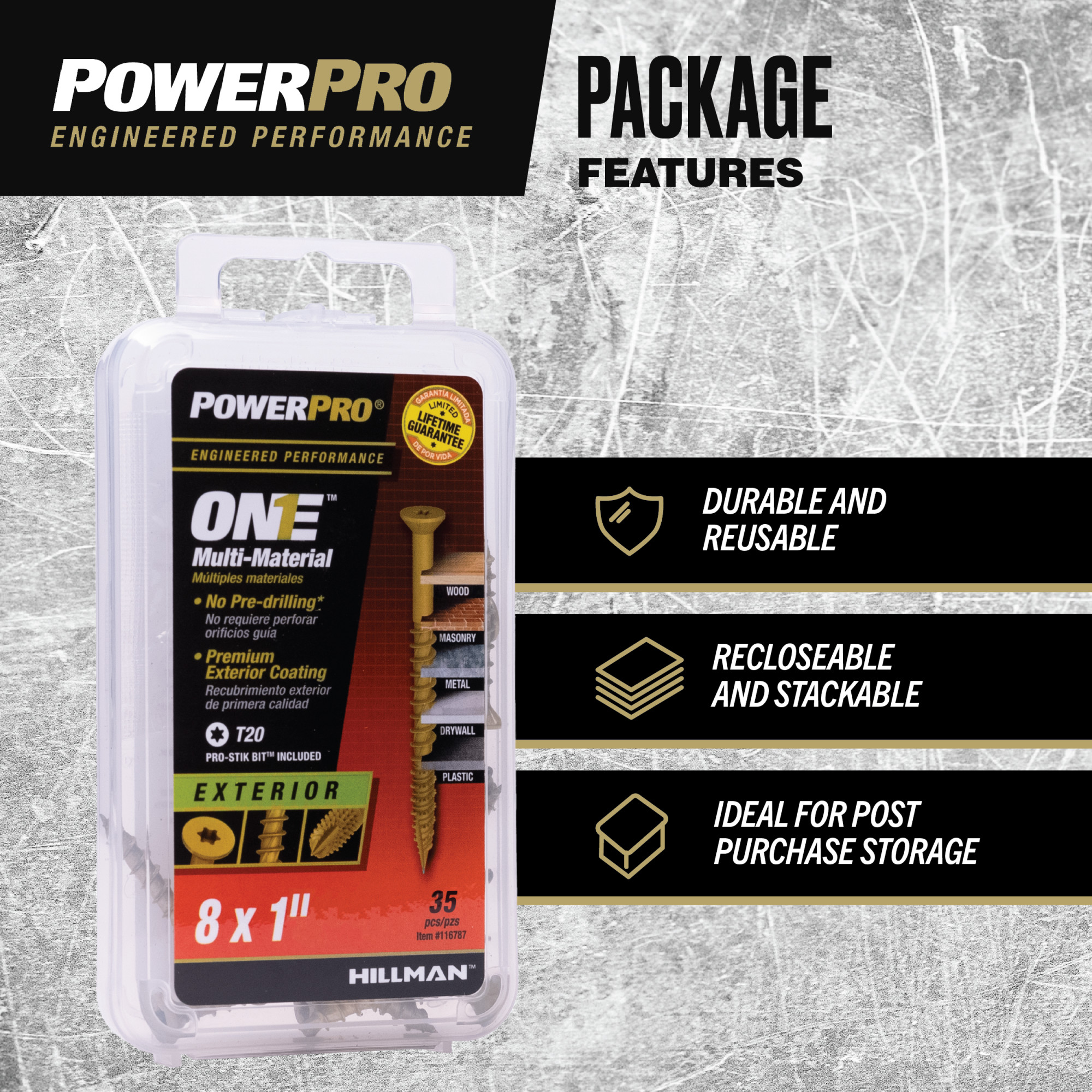 Power Pro ONE Flat Exterior Bronze Multi-Material Screws (#8 x 1 in.) - 35 pc