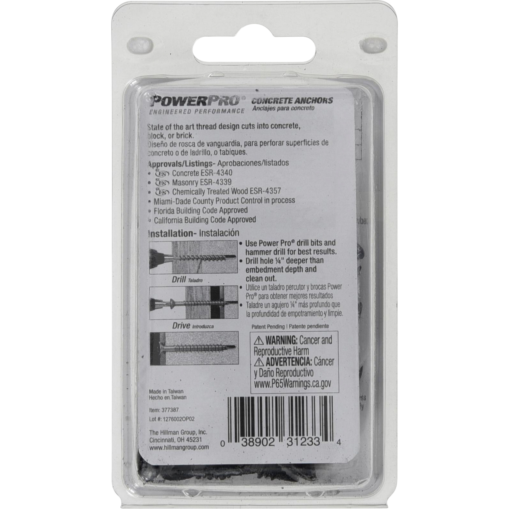 Power Pro Black Flat-Head Concrete Screw Anchor (1/4 in. x 1-1/4 in.) - 25 pc