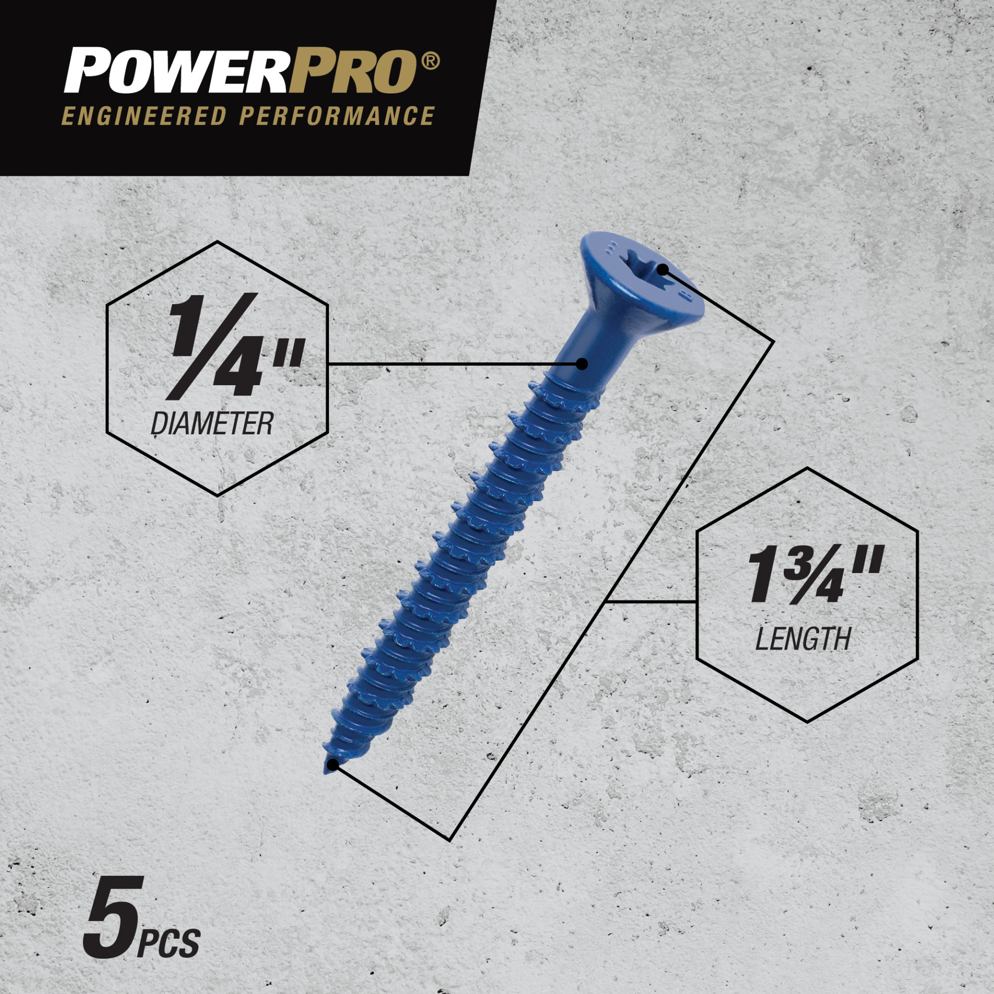 Power Pro Blue Flat-Head Concrete Screw Anchor (1/4 in. x 1-3/4 in.) - 5 pc