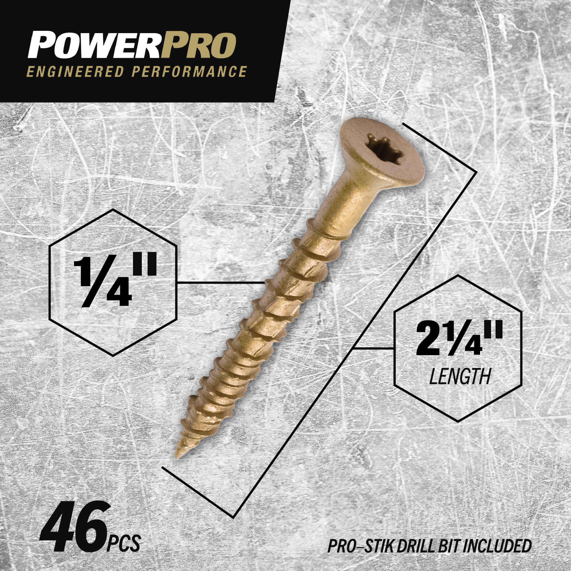 Power Pro ONE Flat Exterior Bronze Multi-Material Screws (1/4 in. x 2-1/4 in.) - 46 pc