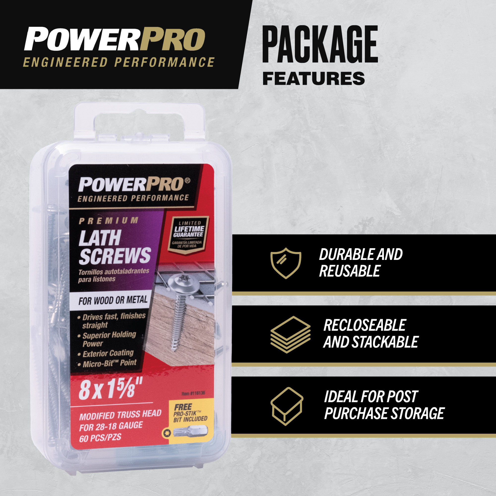 Power Pro Stainless Steel Truss-Head Lath Screws (#8 x 1-5/8 in.) - 1lb Box