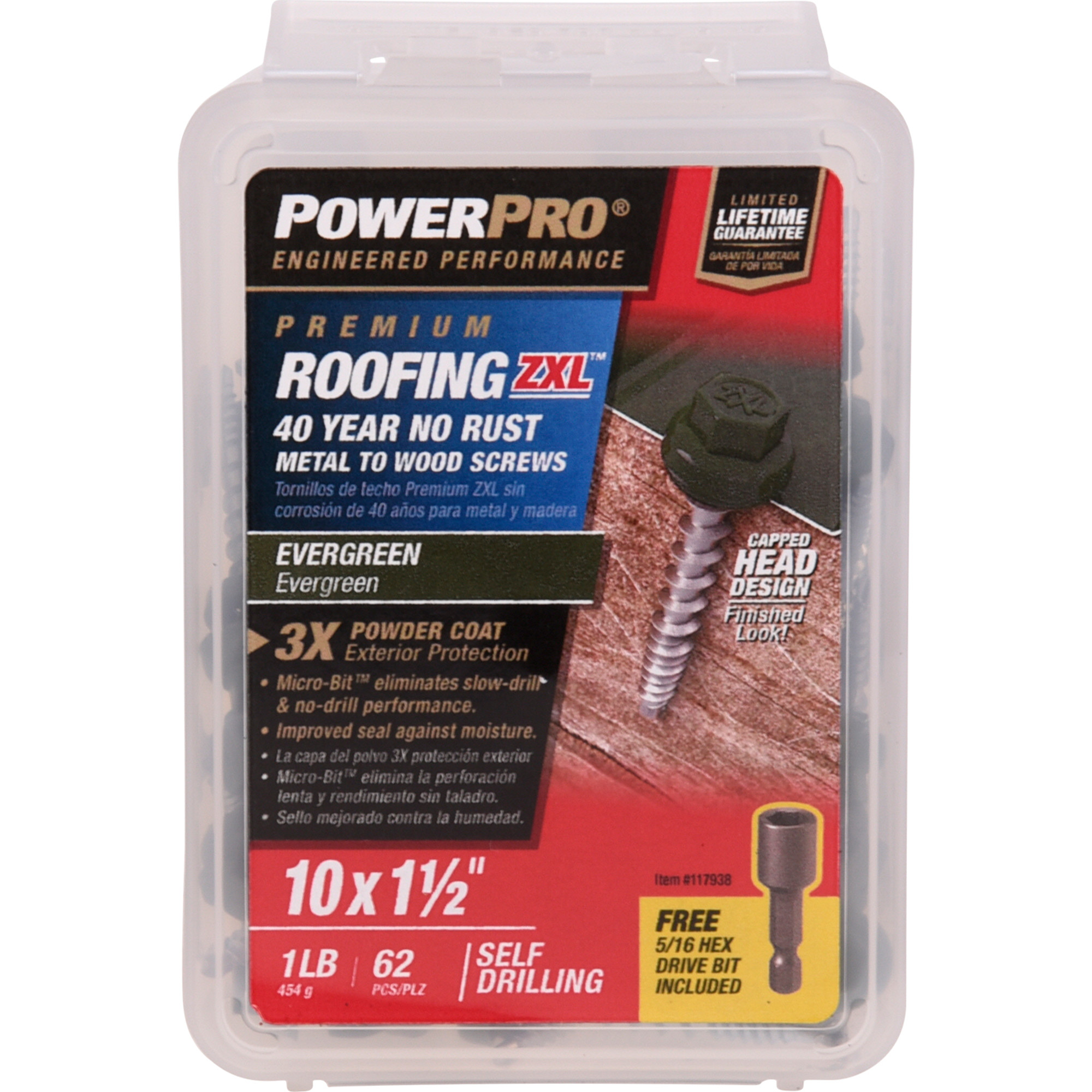 Power Pro Green Self Drilling Metal-to-Wood Roofing Screws (#10 x 1-1/2 in.)-62 pc
