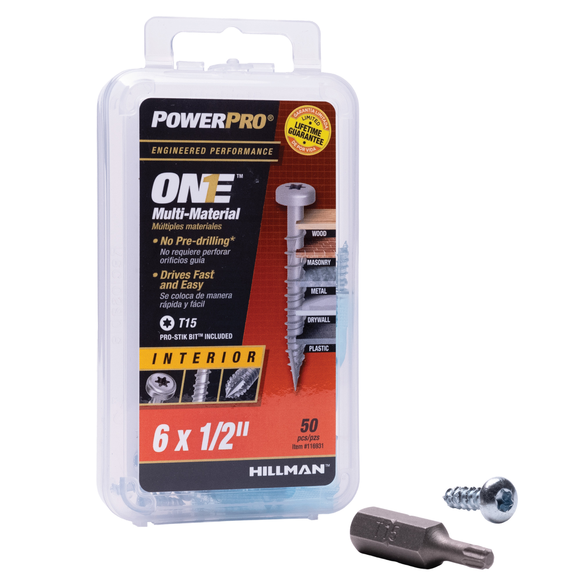 Power Pro ONE Pan-Head Interior Zinc Multi-Material Screws (#6 x 1/2 in.) - 50 pc