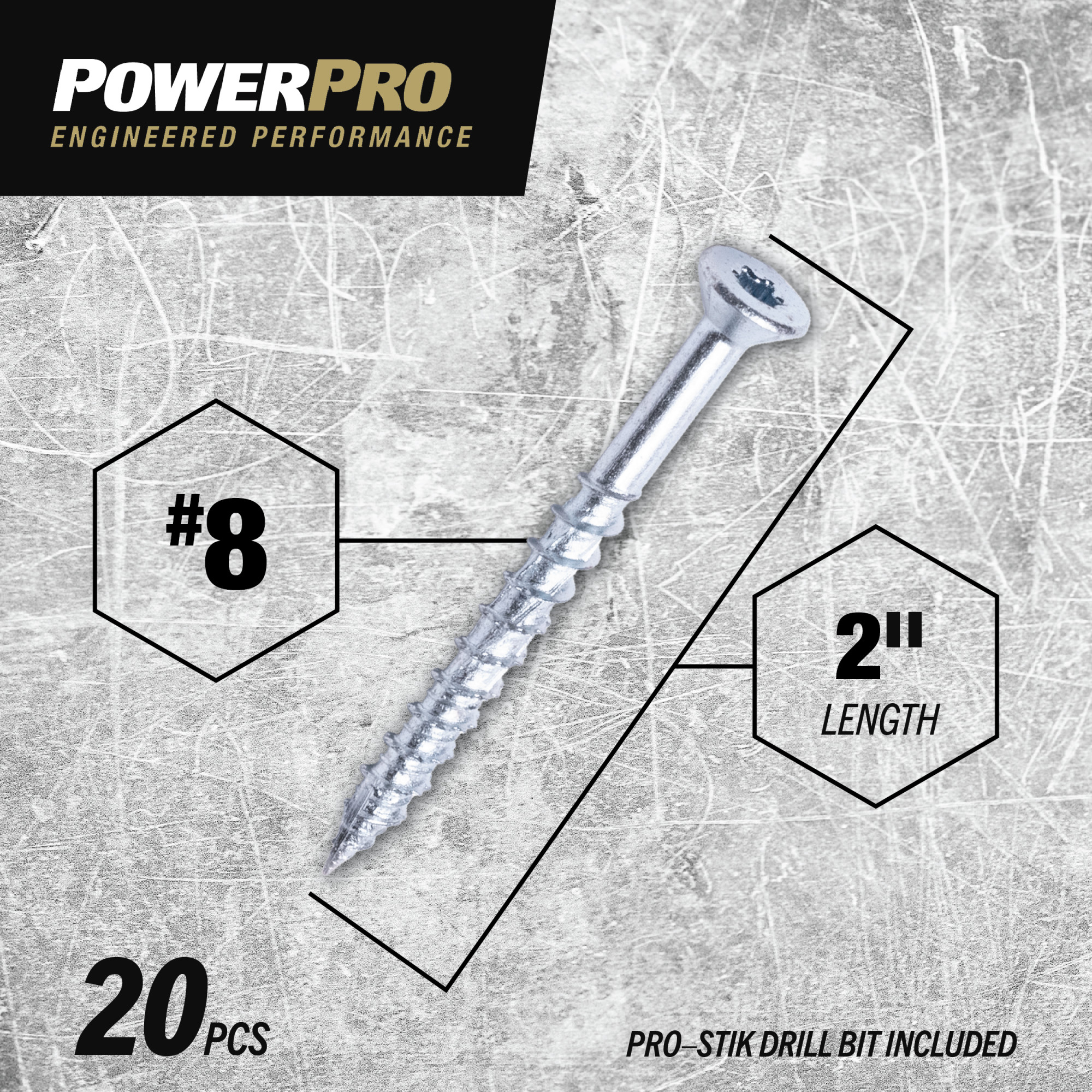 Power Pro ONE Flat Interior Zinc Multi-Material Screws (#8 x 2 in.) - 20 pc