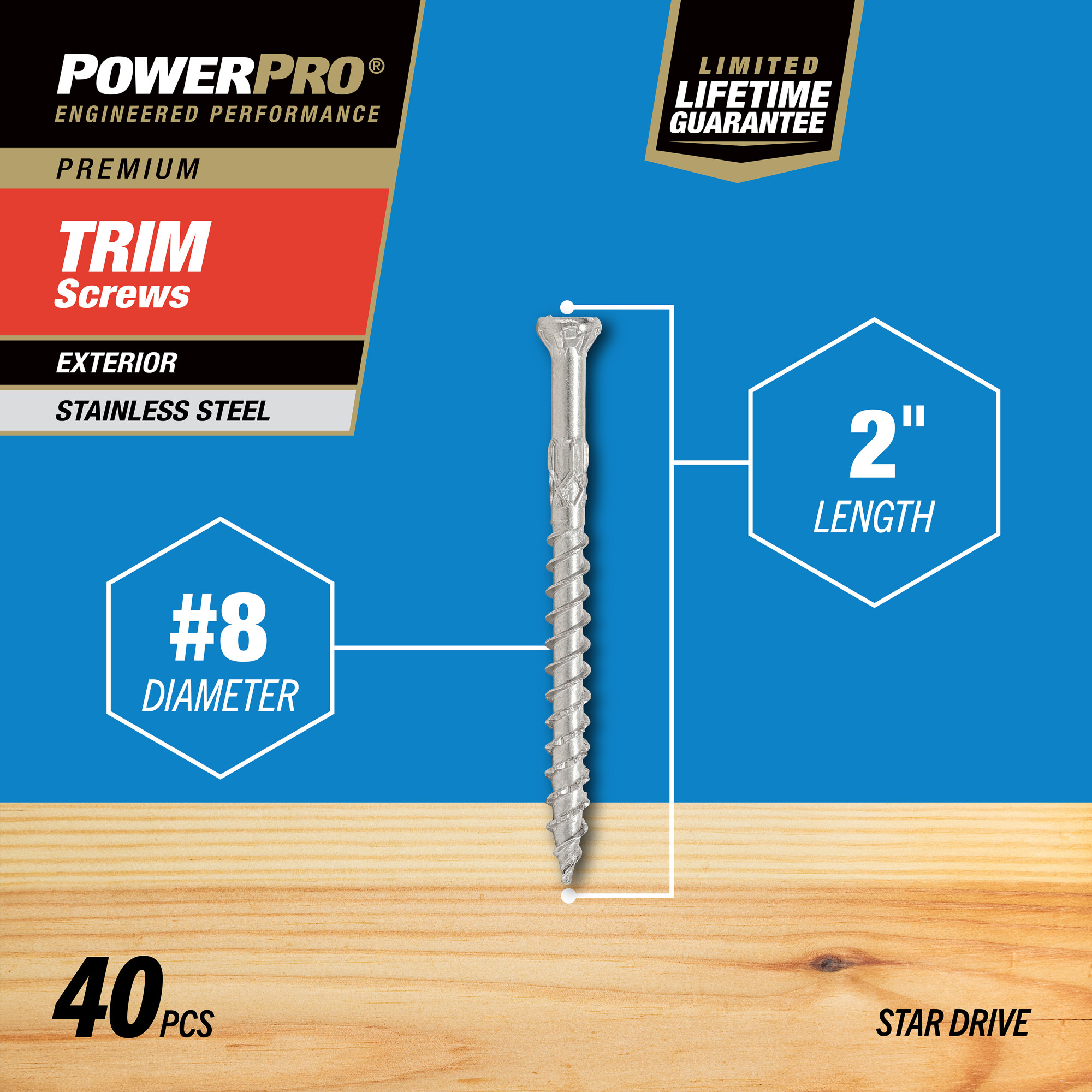 Power Pro� Premium 305 Stainless Steel Trim Screws (#8 x 2 in.) - 40pc