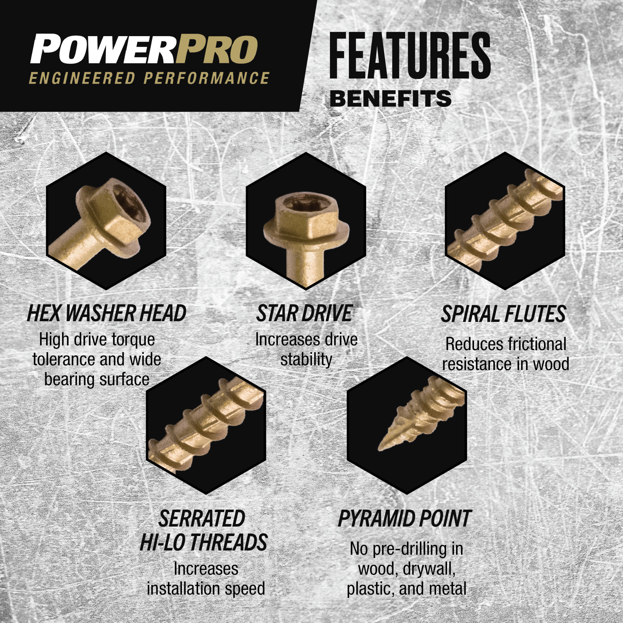 Power Pro ONE Hex Exterior Bronze Multi-Material Screws (1/4 in. x 1-1/4 in.) - 79 pc
