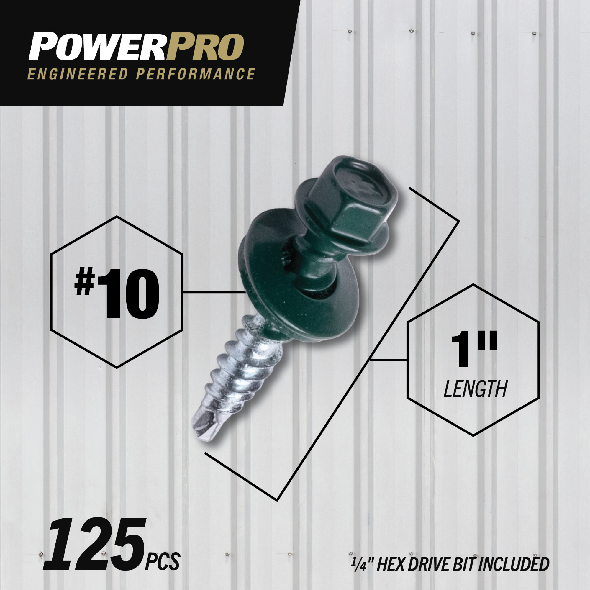 Power Pro Green Self Drilling Metal-to-Wood Roofing Screws (#10 x 1 in.) - 125 pc