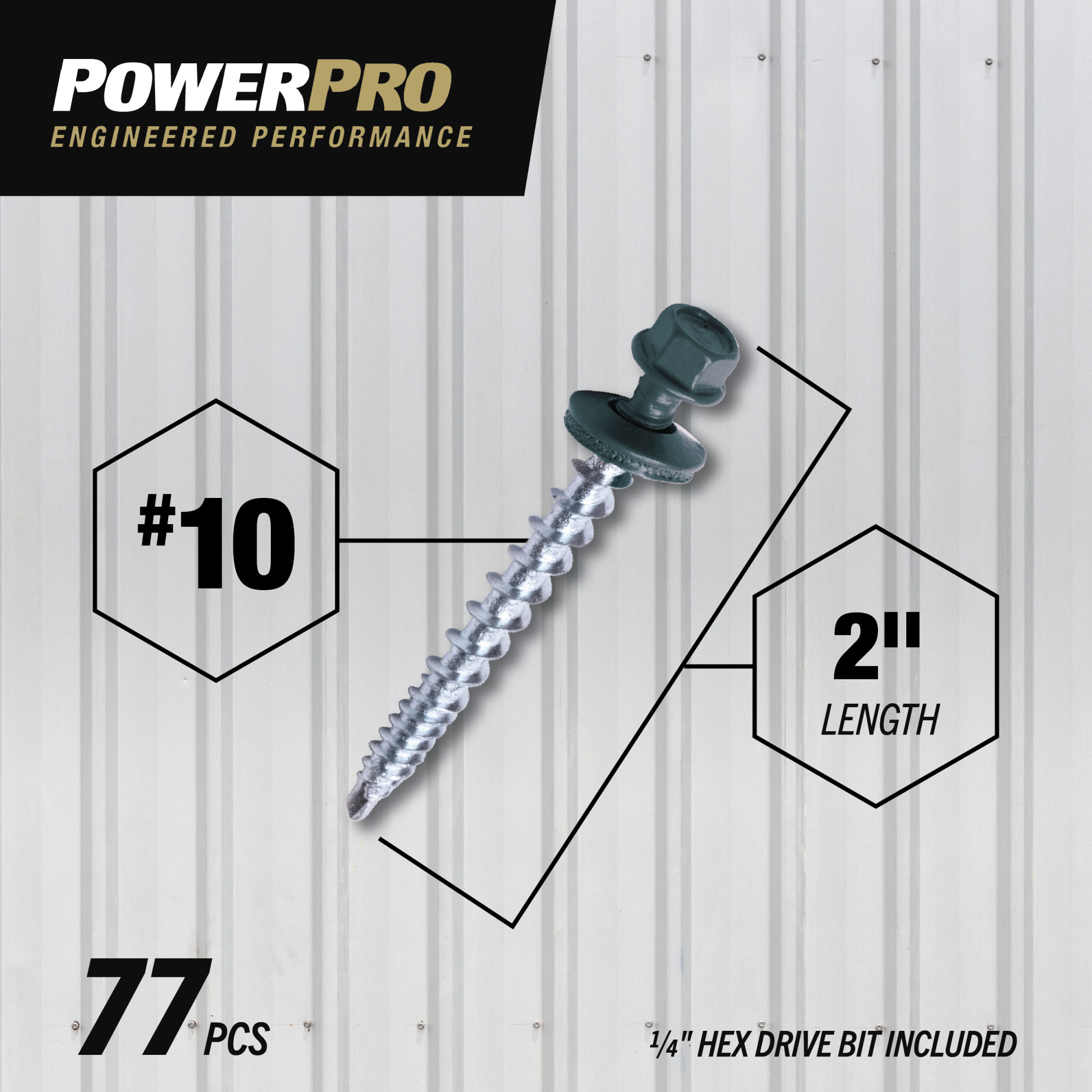 Power Pro Green Self Drilling Metal-to-Wood Roofing Screws (#10 x 2 in.) - 77 pc