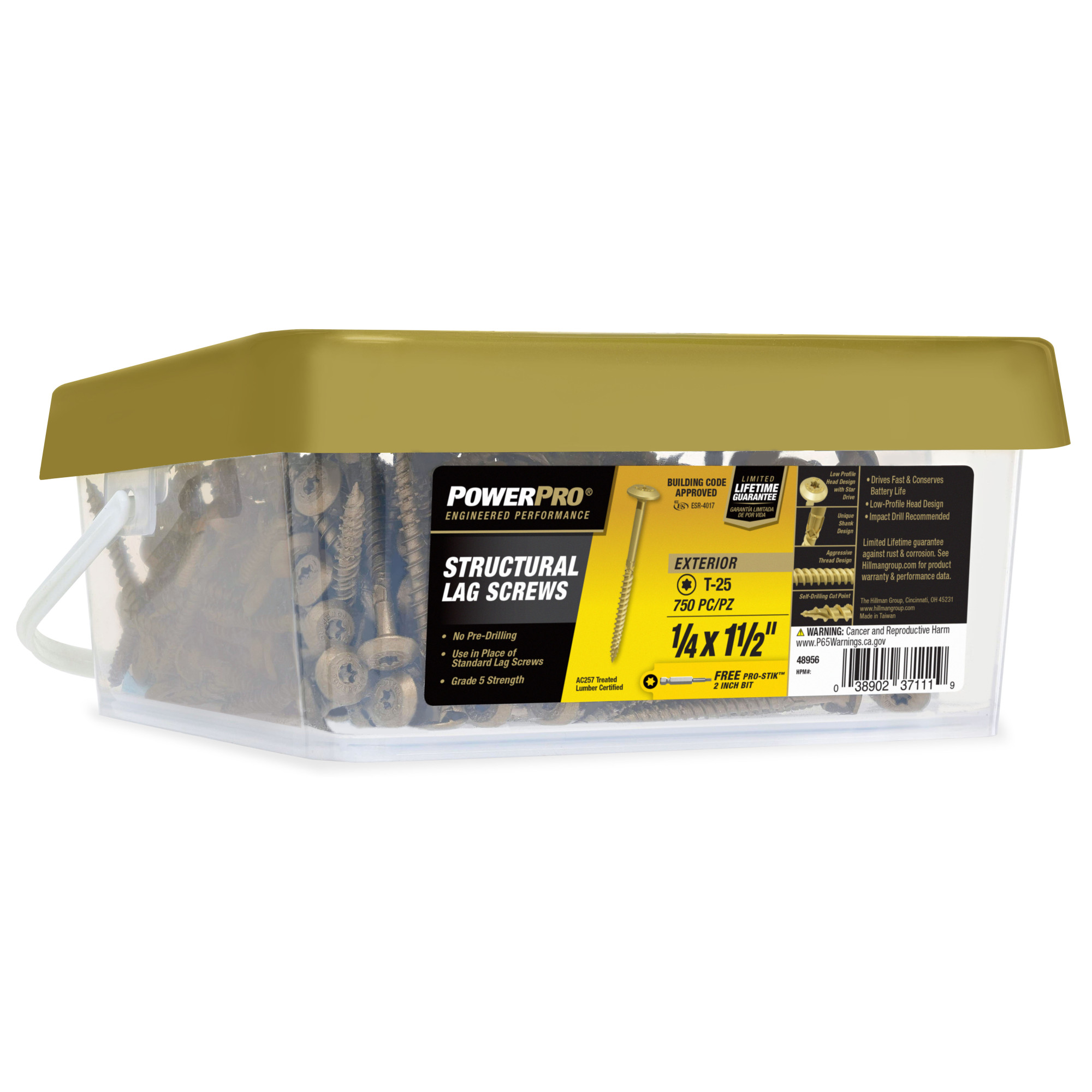 Power Pro Bronze Structural Lag Screws (1/4 in. x 1-1/2 in.) - 750 pc