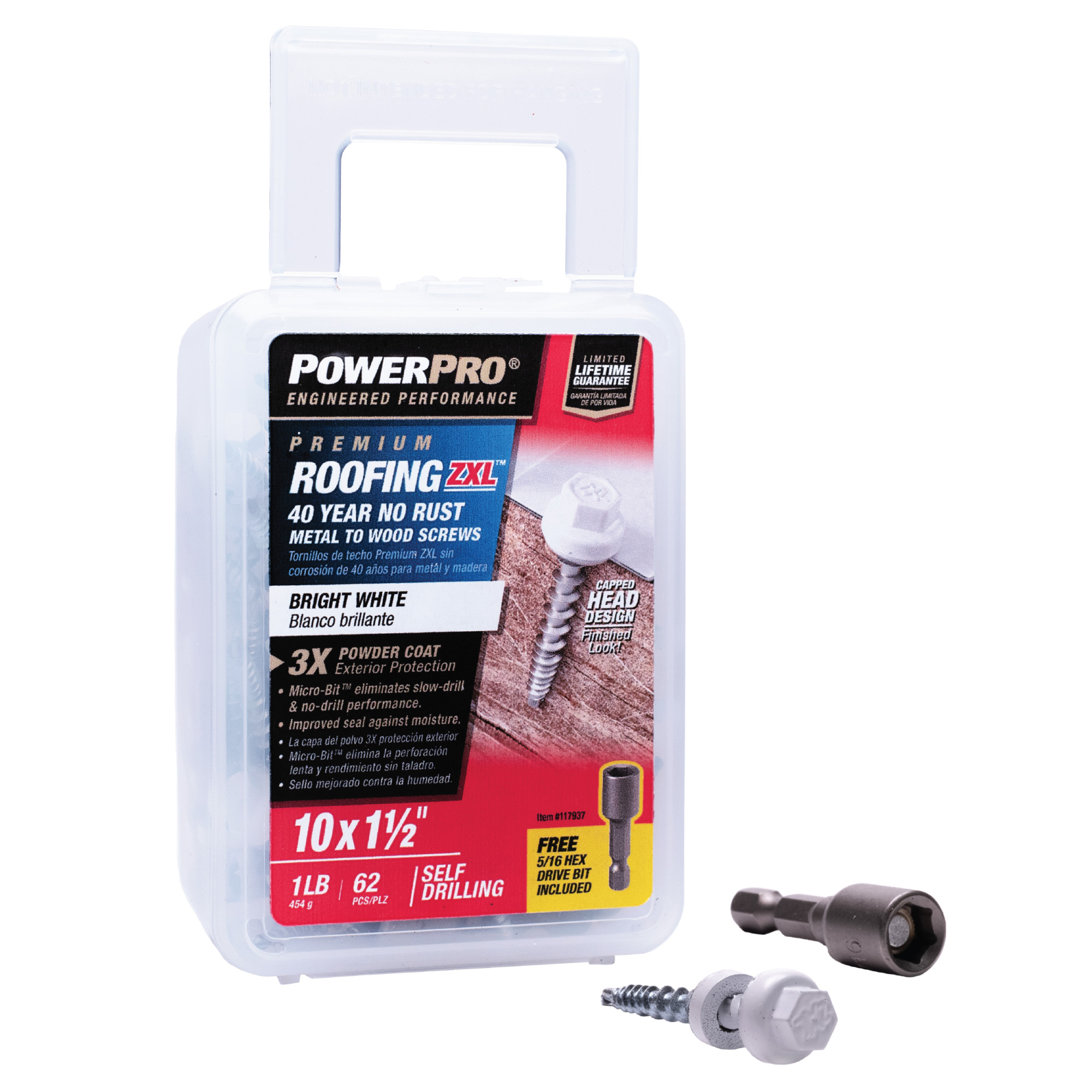 Power Pro White Self Drilling Metal-to-Wood Roofing Screws (#10 x 1-1/2 in.)-62 pc