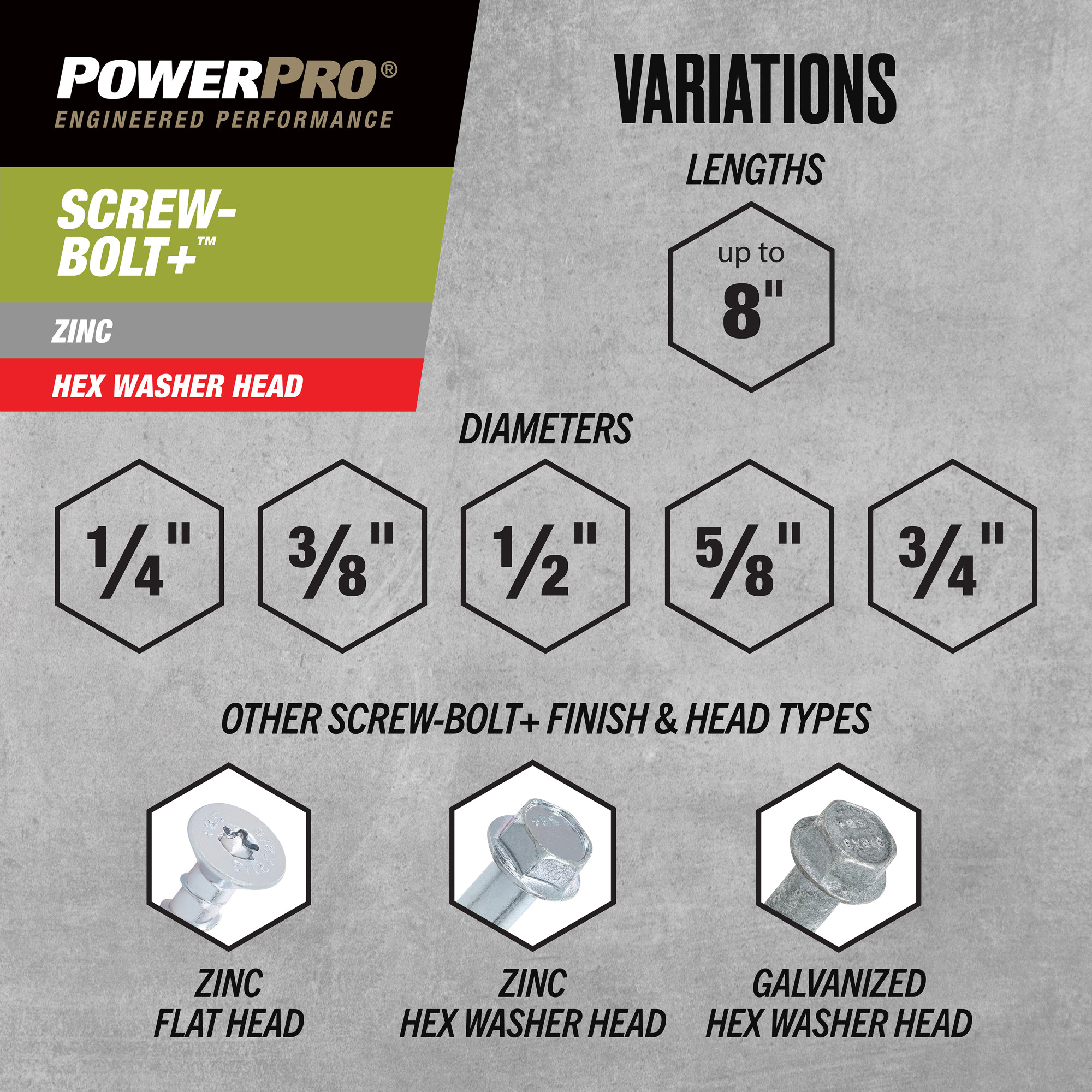 Power Pro Zinc Hex Washer Head Screw-Bolt+ Anchors (1/2 in. x 3 in.) - 25 pc