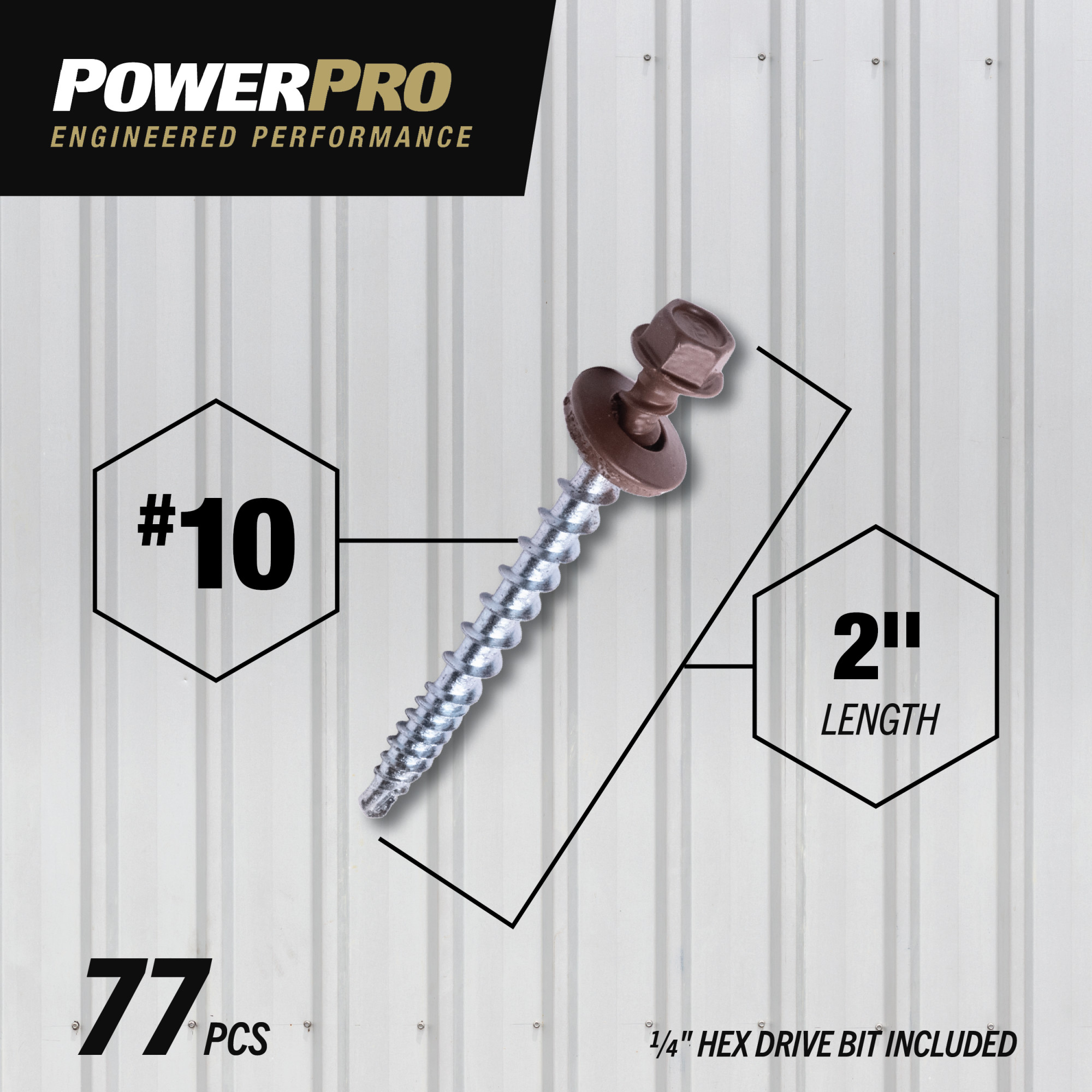 Power Pro Brown Self Drilling Metal-to-Wood Roofing Screws (#10 x 2 in.) - 77 pc