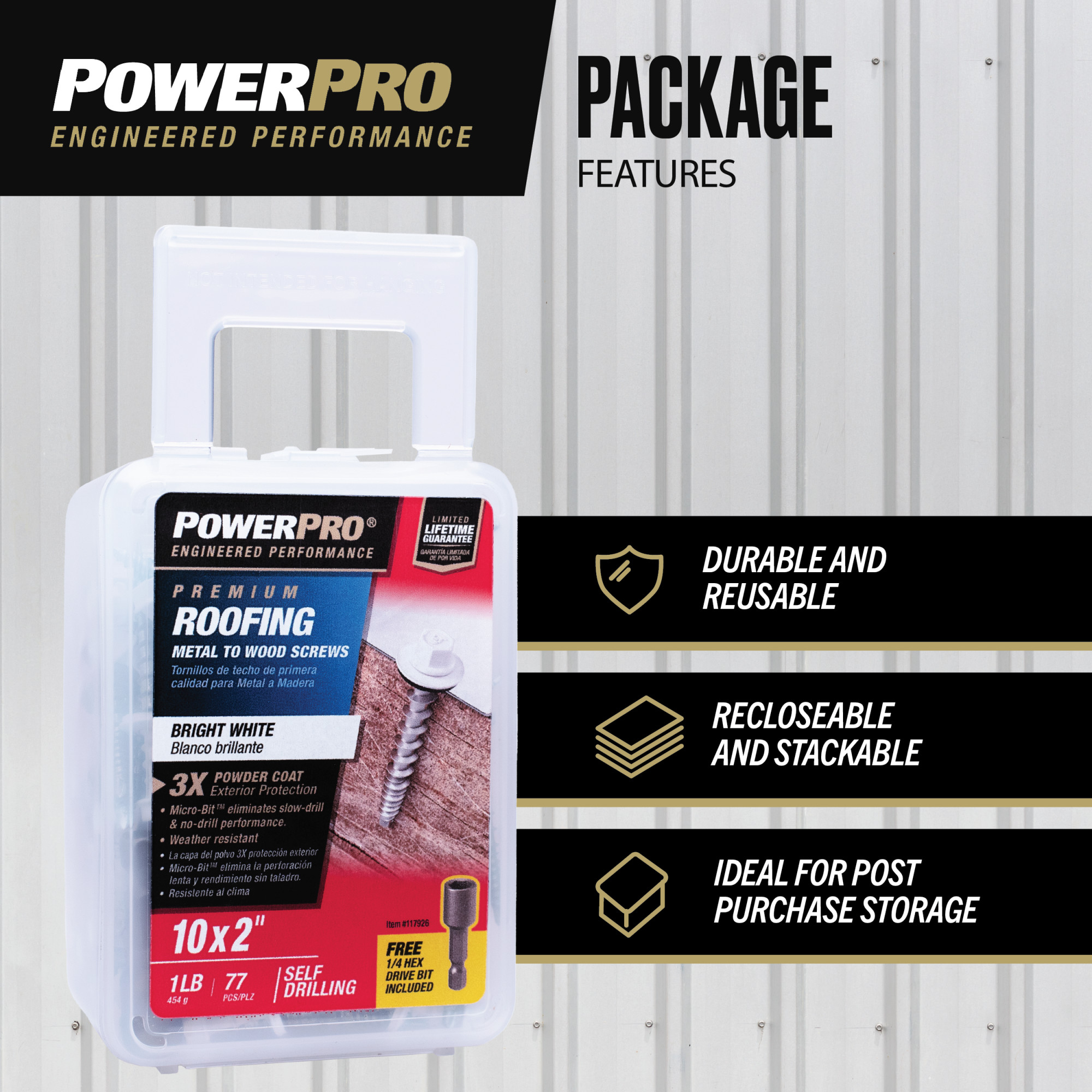 Power Pro White Self Drilling Metal-to-Wood Roofing Screws (#10 x 2 in.) - 77 pc