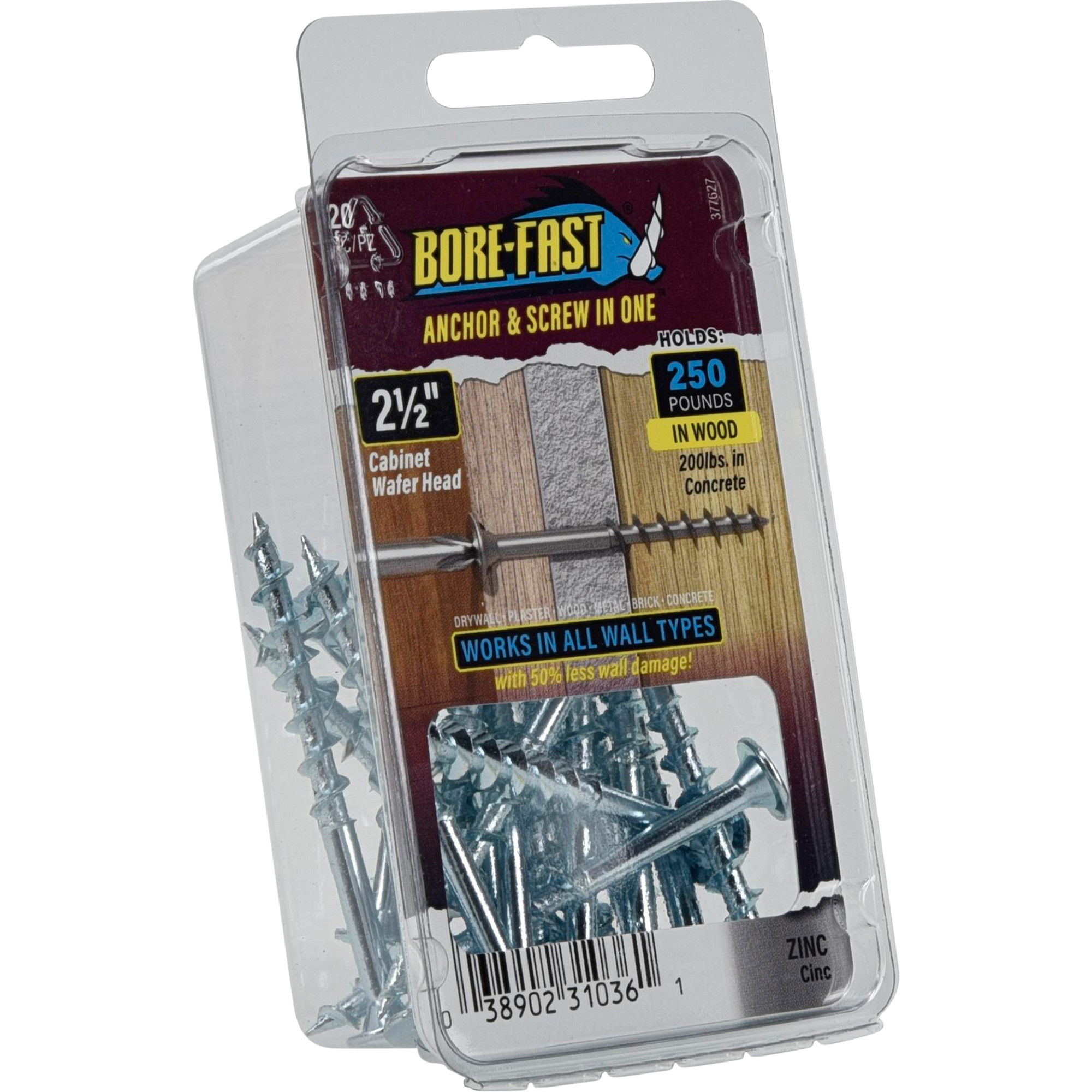 Hillman Borefast Zinc Phillips Wafer-Head Screw Anchor (2-1/2 in.) - 20 pc