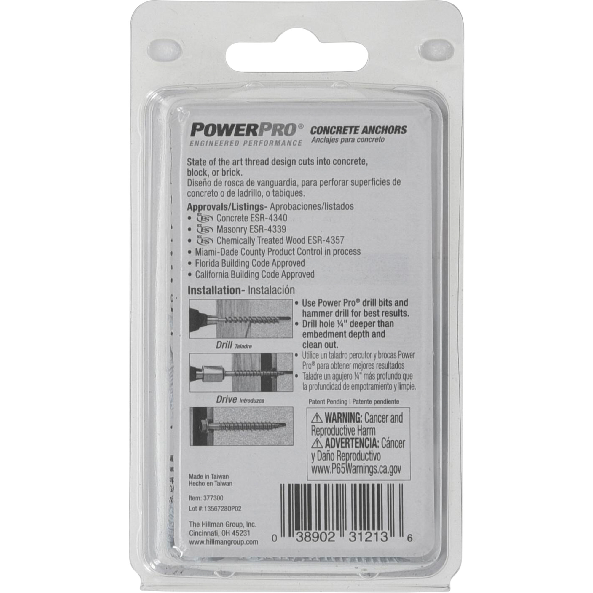 Power Pro White Hex Washer-Head Concrete Screw Anchor (3/16 in. x 1-3/4 in.) - 25 pc