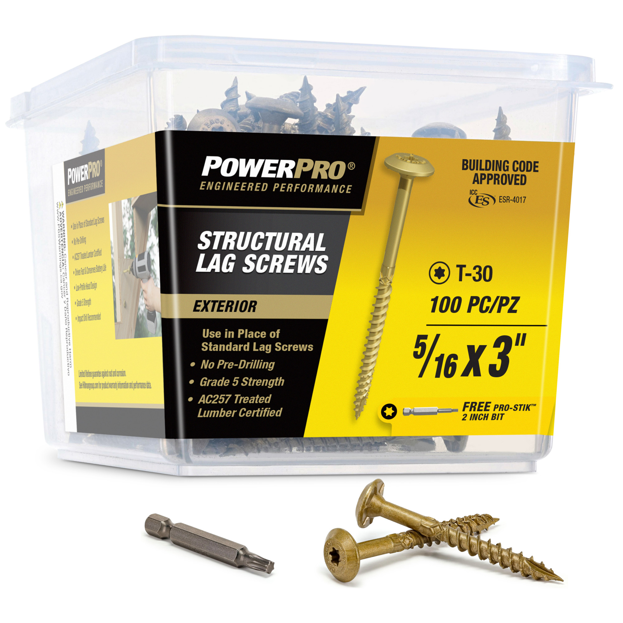 Power Pro Bronze Structural Lag Screws (5/16 in. x 3 in.) - 100 pc