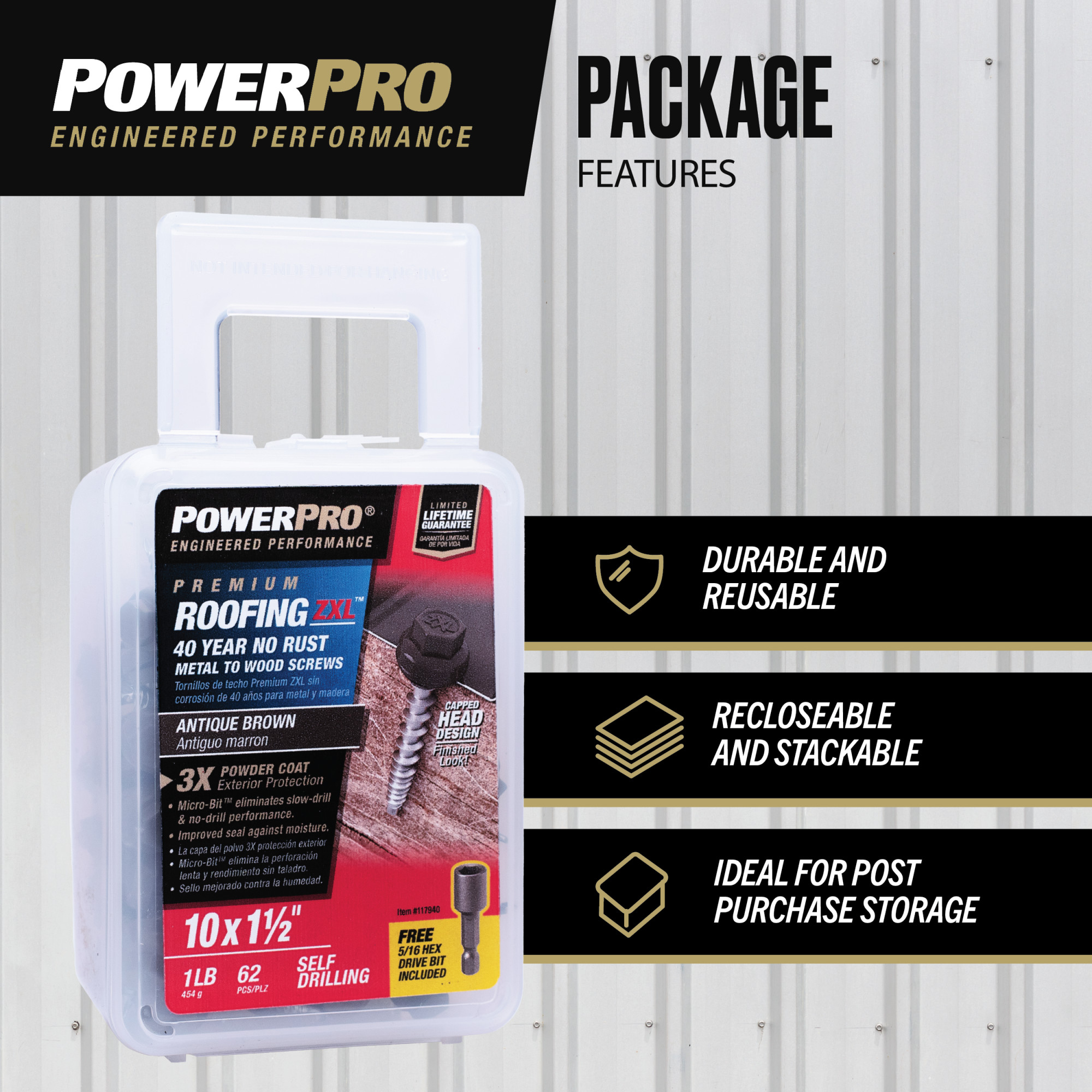 Power Pro Bronze Self Drilling Roofing Screws (#10 x 1-1/2 in.) - 62 pc