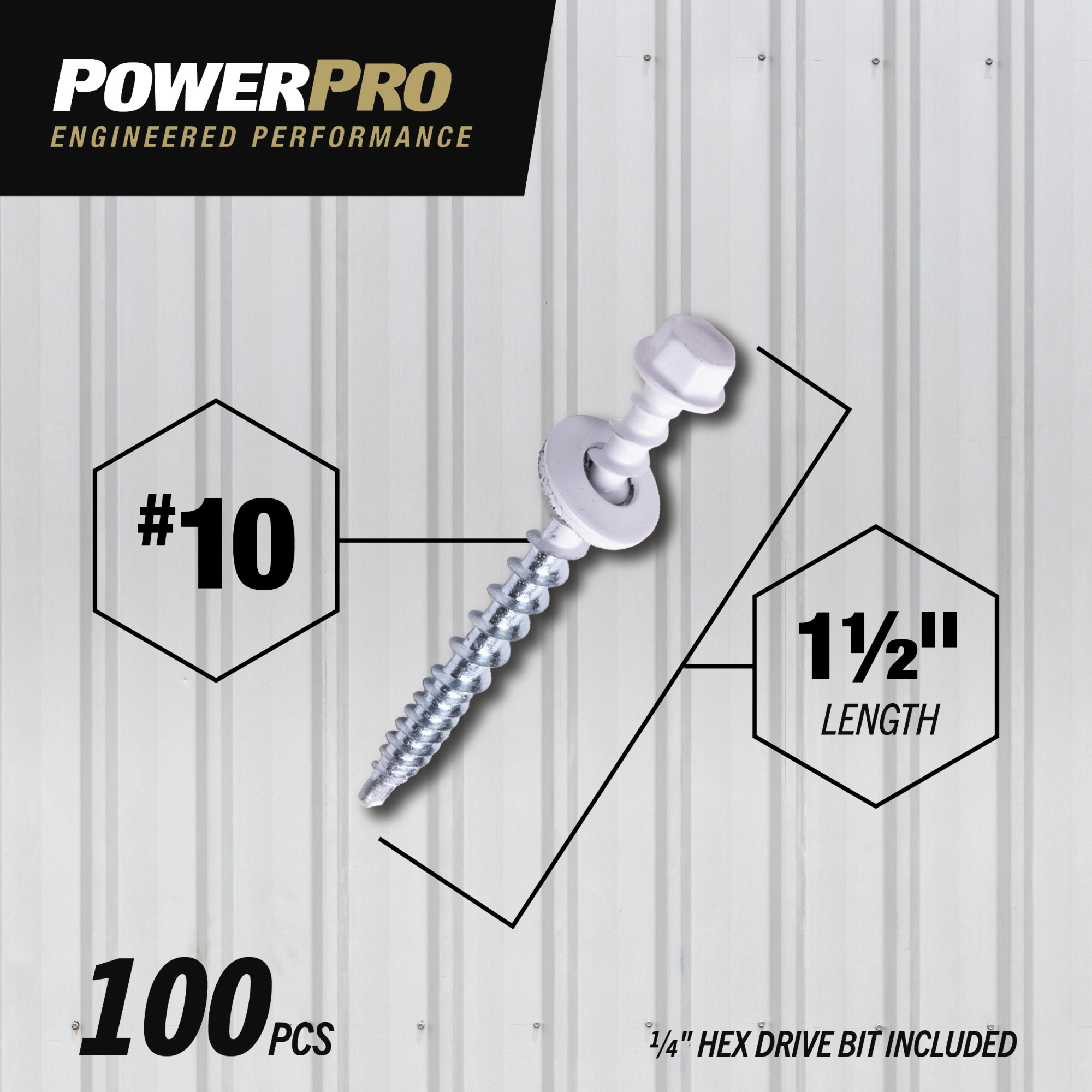Power Pro White Self Drilling Metal-to-Wood Roofing Screws (#10 x 1-1/2 in.)-100 pc