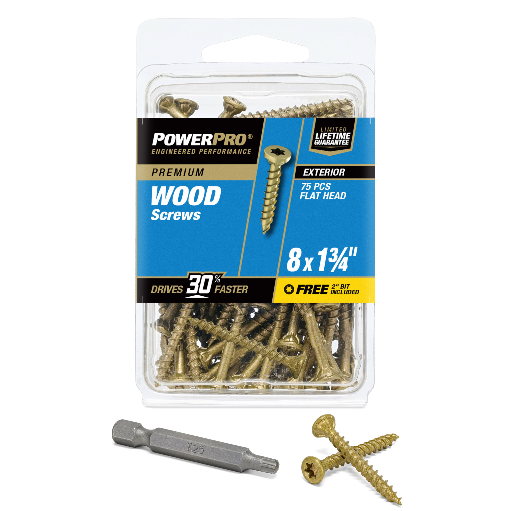 Power Pro Premium Exterior Wood Screws (#8 x 1-3/4 in.) - 75 pc