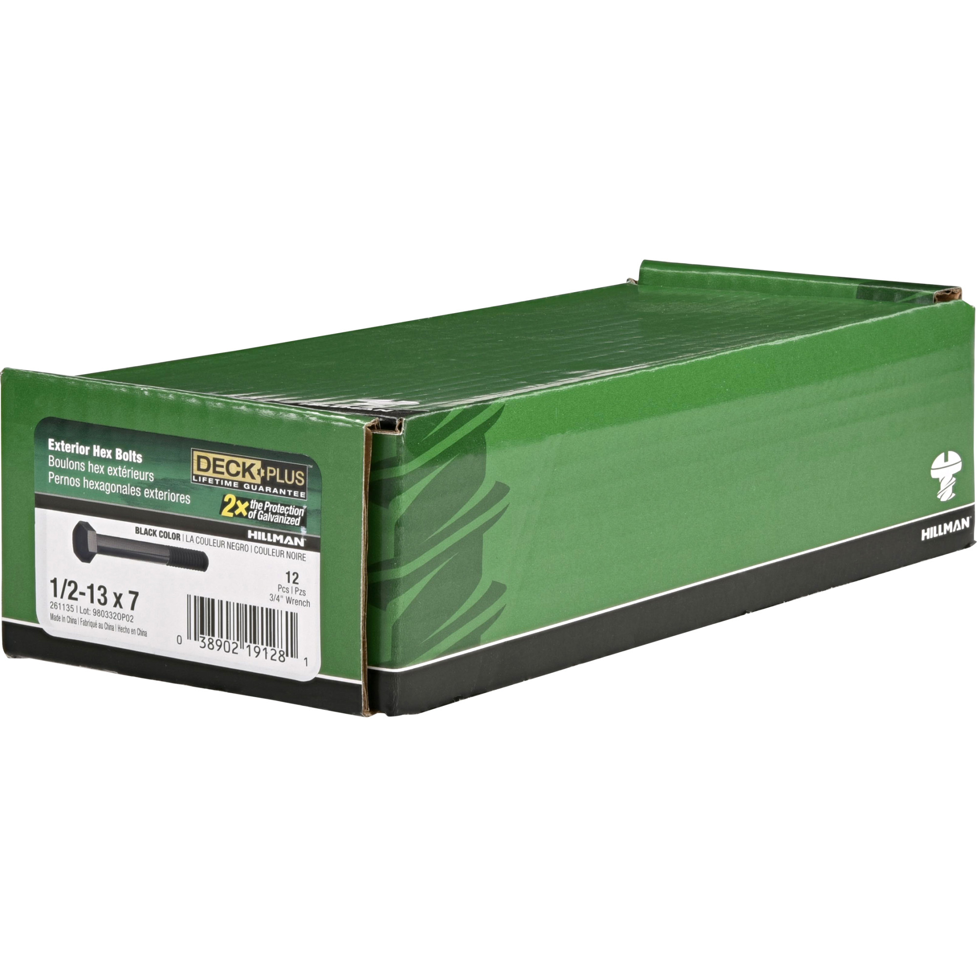 Deck Plus Black Coated Hex Bolts 1/2 in.-13 x 7 in.