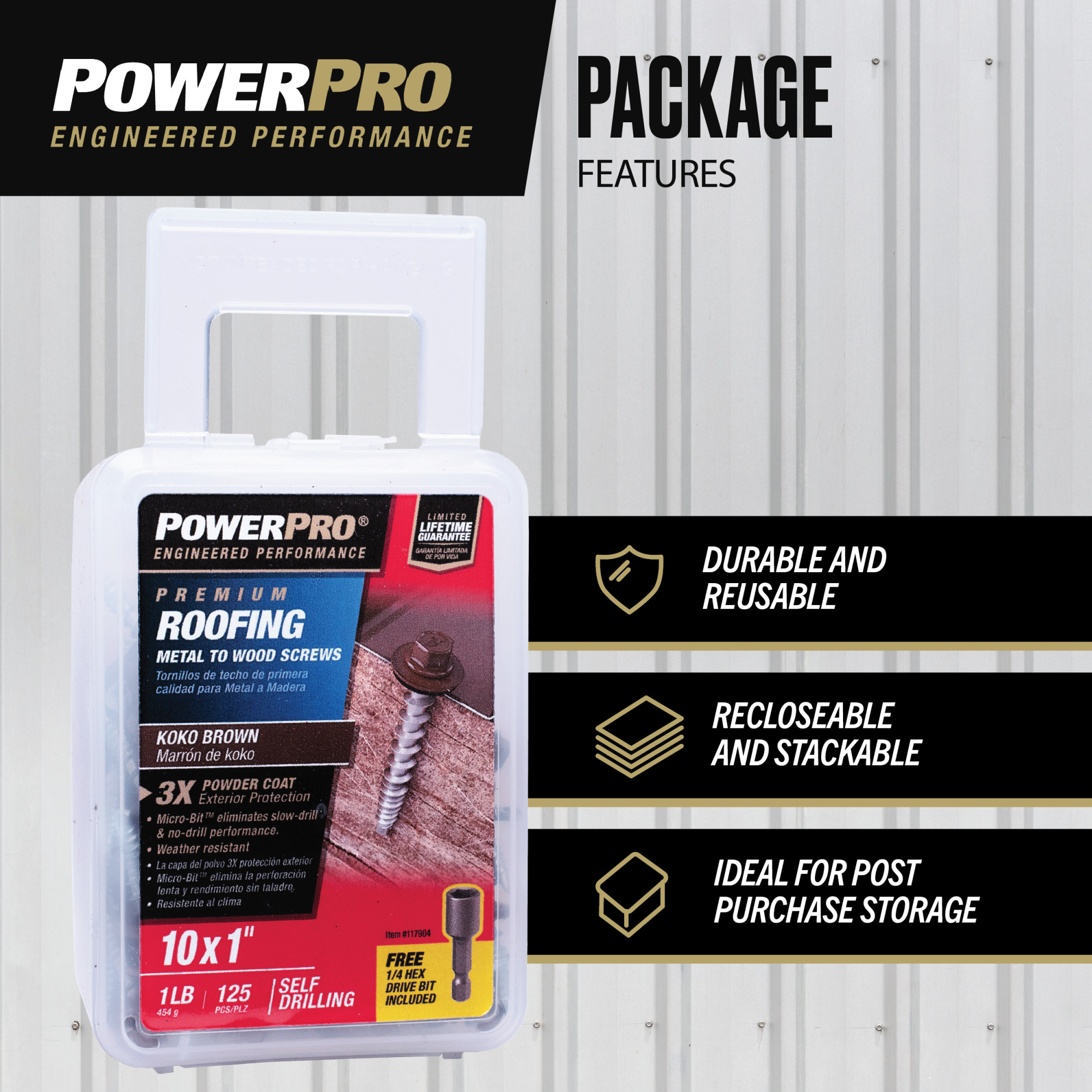 Power Pro Brown Self Drilling Metal-to-Wood Roofing Screws (#10 x 1 in.) - 125 pc