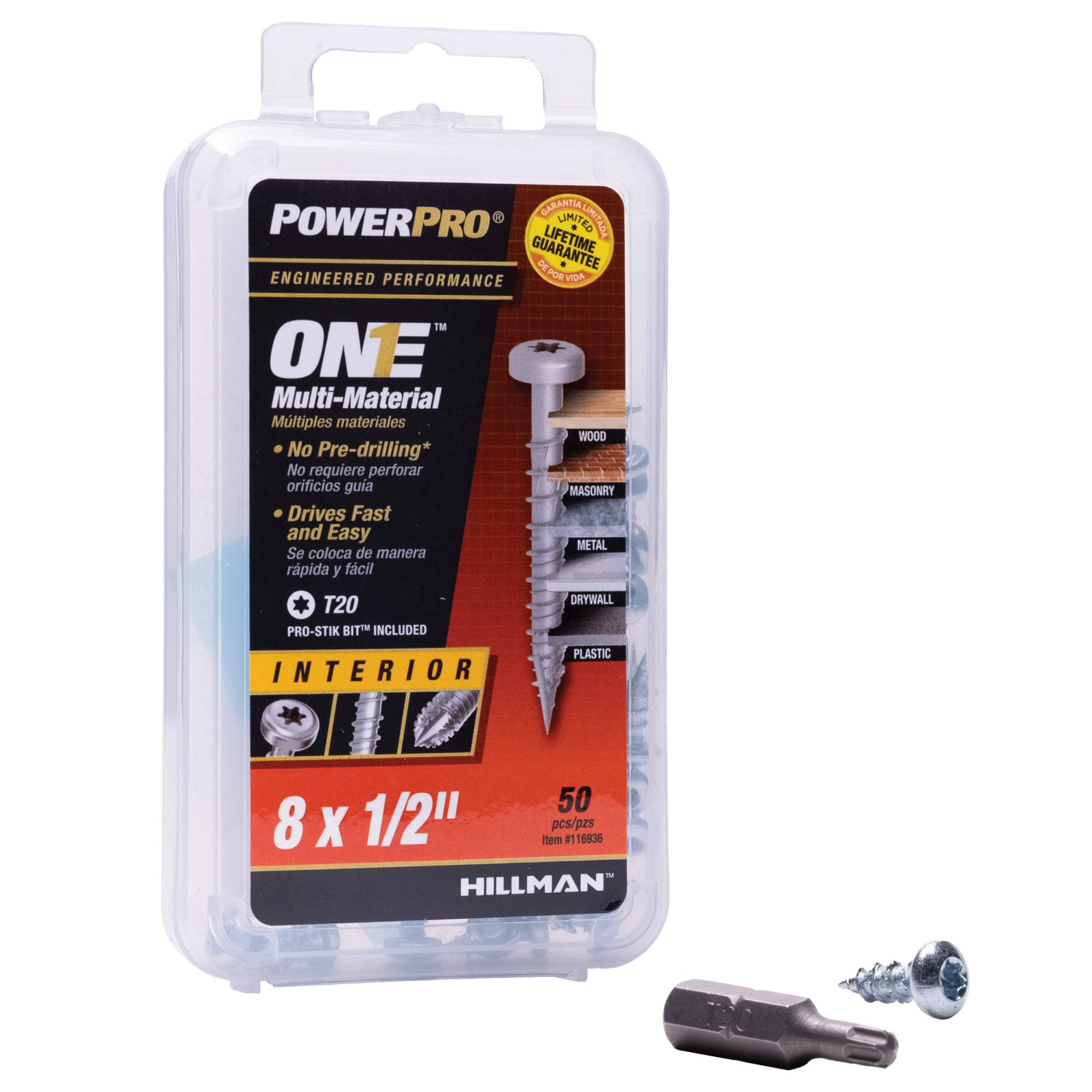 Power Pro ONE Pan-Head Interior Zinc Multi-Material Screws (#8 x 1/2 in.) - 50 pc