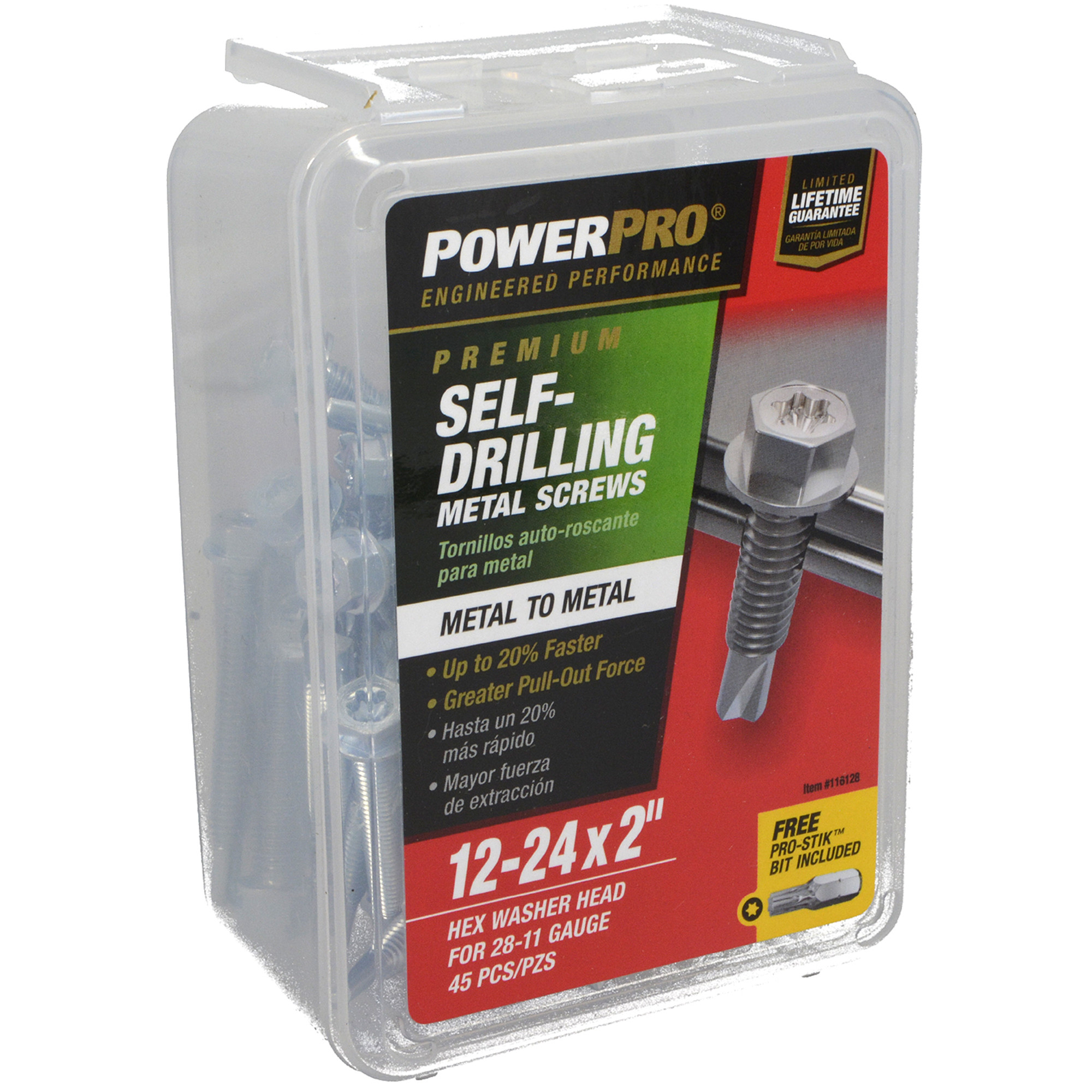 Power Pro Premium Hex Zinc Sheet Metal Self-Drilling Screws (#12-24 x 2 in.) - 45pc