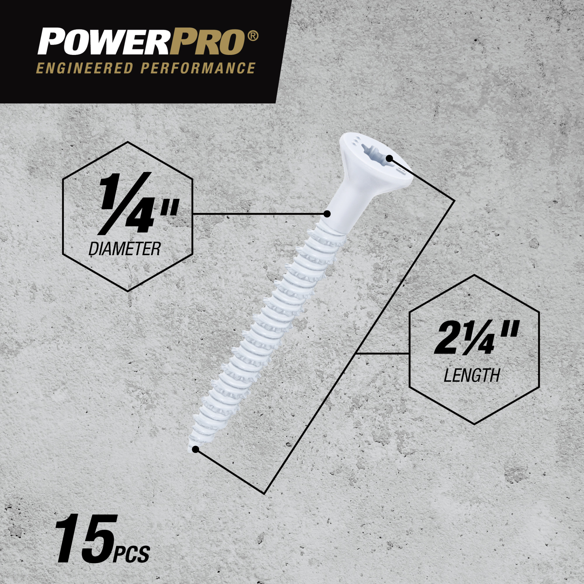 Power Pro White Flat-Head Concrete Screw Anchor (1/4 in. x 2-1/4 in.) - 15 pc
