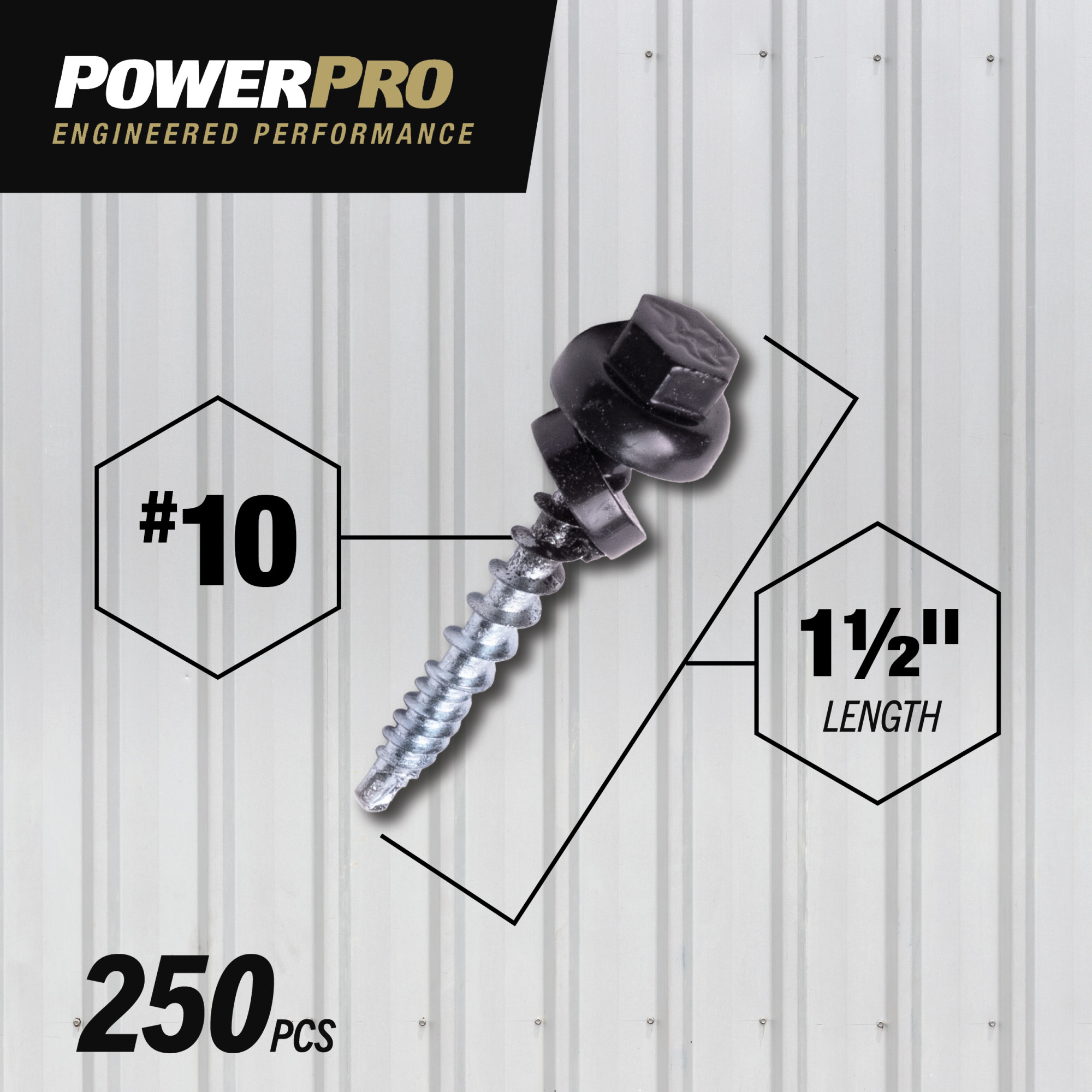 Power Pro Black Self Drilling Metal-to-Wood Roofing Screws (#10 x 1-1/2 in.)-250 pc