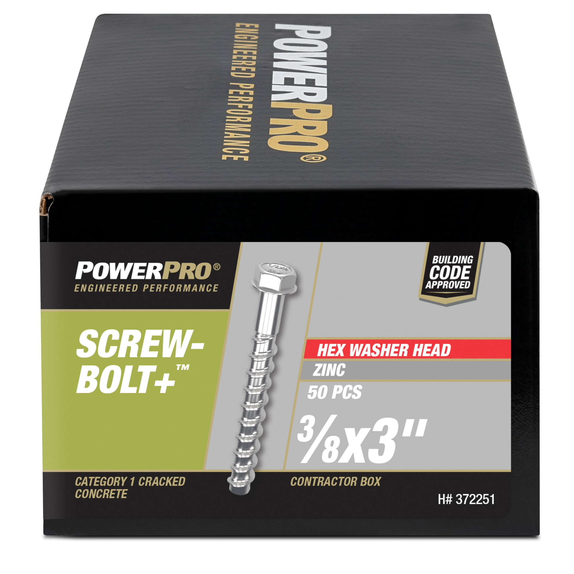 Power Pro Zinc Hex Washer Head Screw-Bolt+ Anchors (3/8 in. x 3 in.) - 50 pc