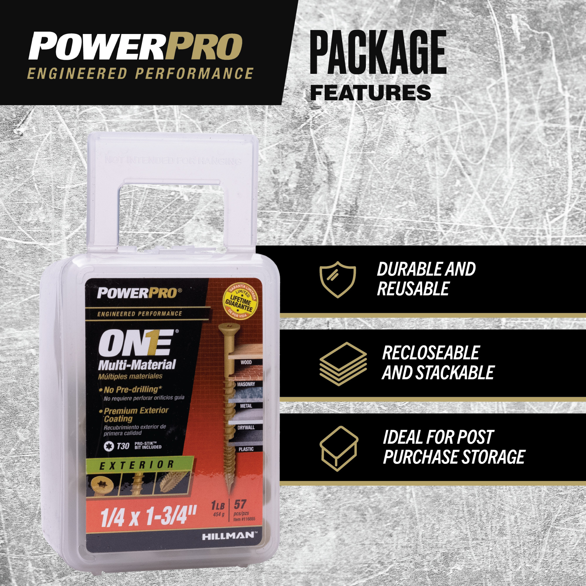 Power Pro ONE Flat Exterior Bronze Multi-Material Screws (1/4 in. x 1-3/4 in.) - 57 pc