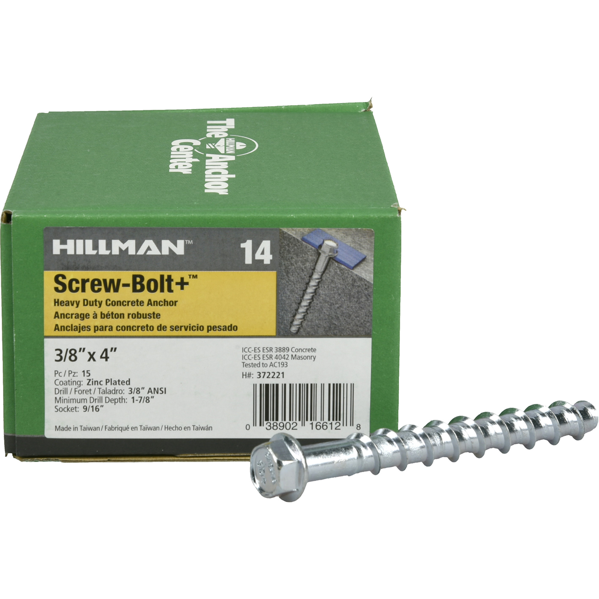 Hillman Screw-Bolt+ Anchor (3/8 in. x 4 in.) - 15 pc