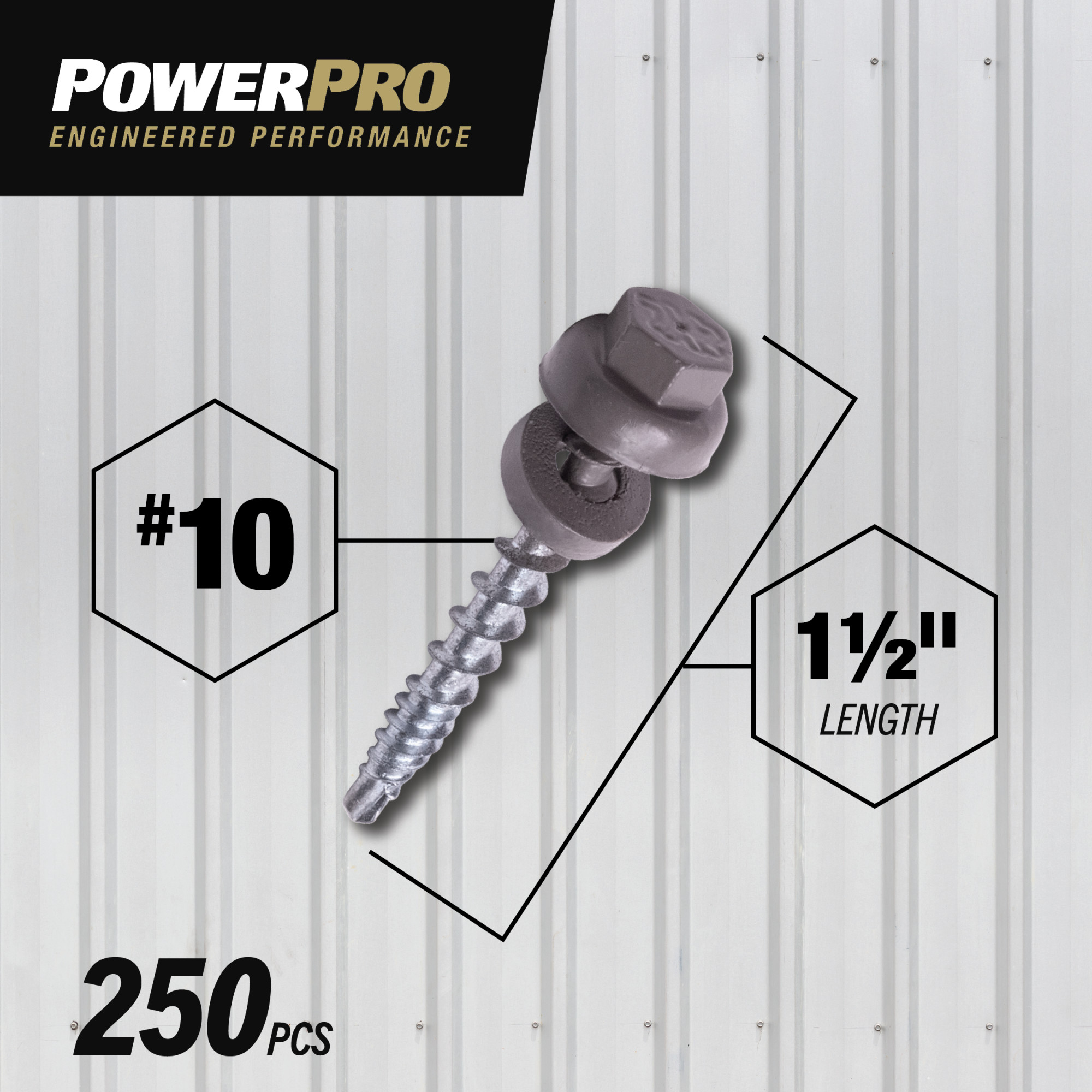 Power Pro Gray Self Drilling Metal-to-Wood Roofing Screws (#10 x 1-1/2 in.)-250 pc