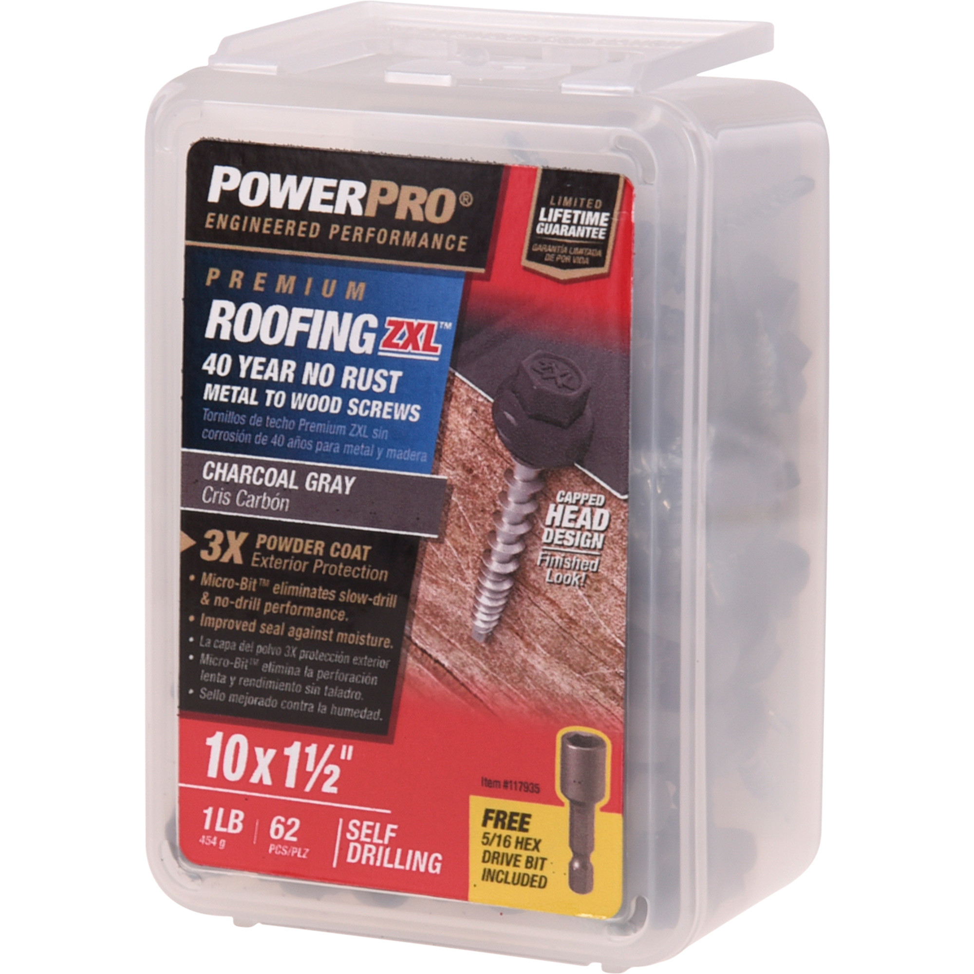 Power Pro Gray Self Drilling Metal-to-Wood Roofing Screws (#10 x 1-1/2 in.)-62 pc